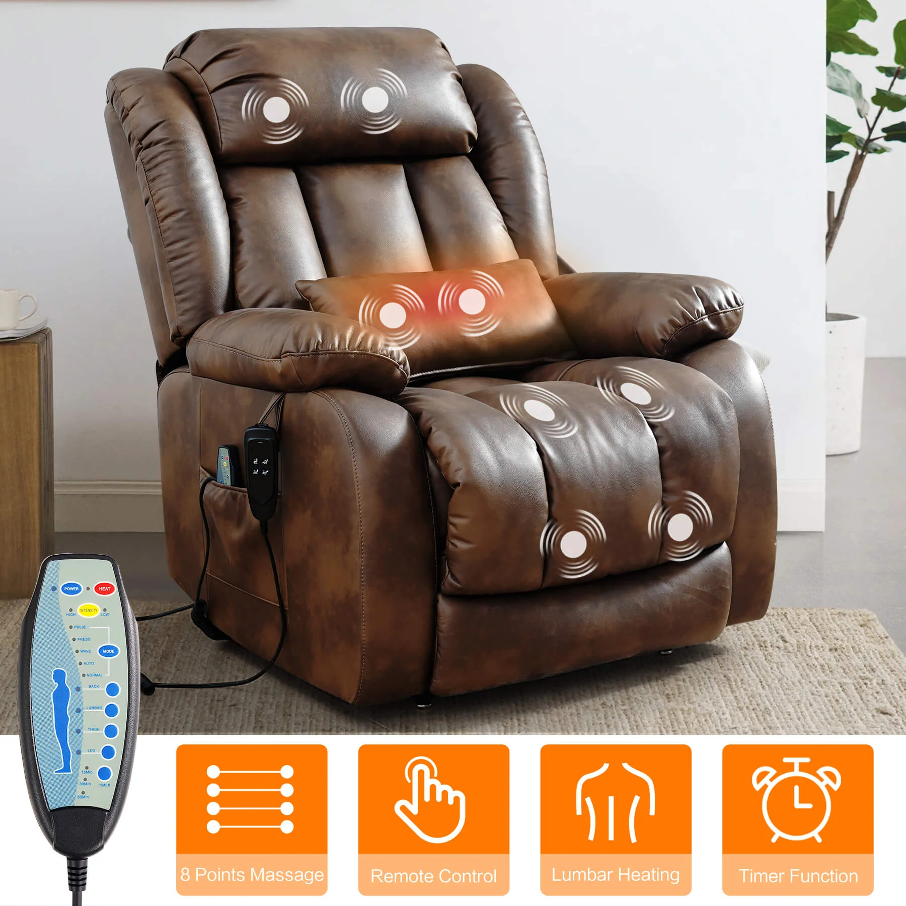Infinite Position Lift Recliner Chair W/ Massage and Heating, Power by Dual Motor, Real Leather - Image 62