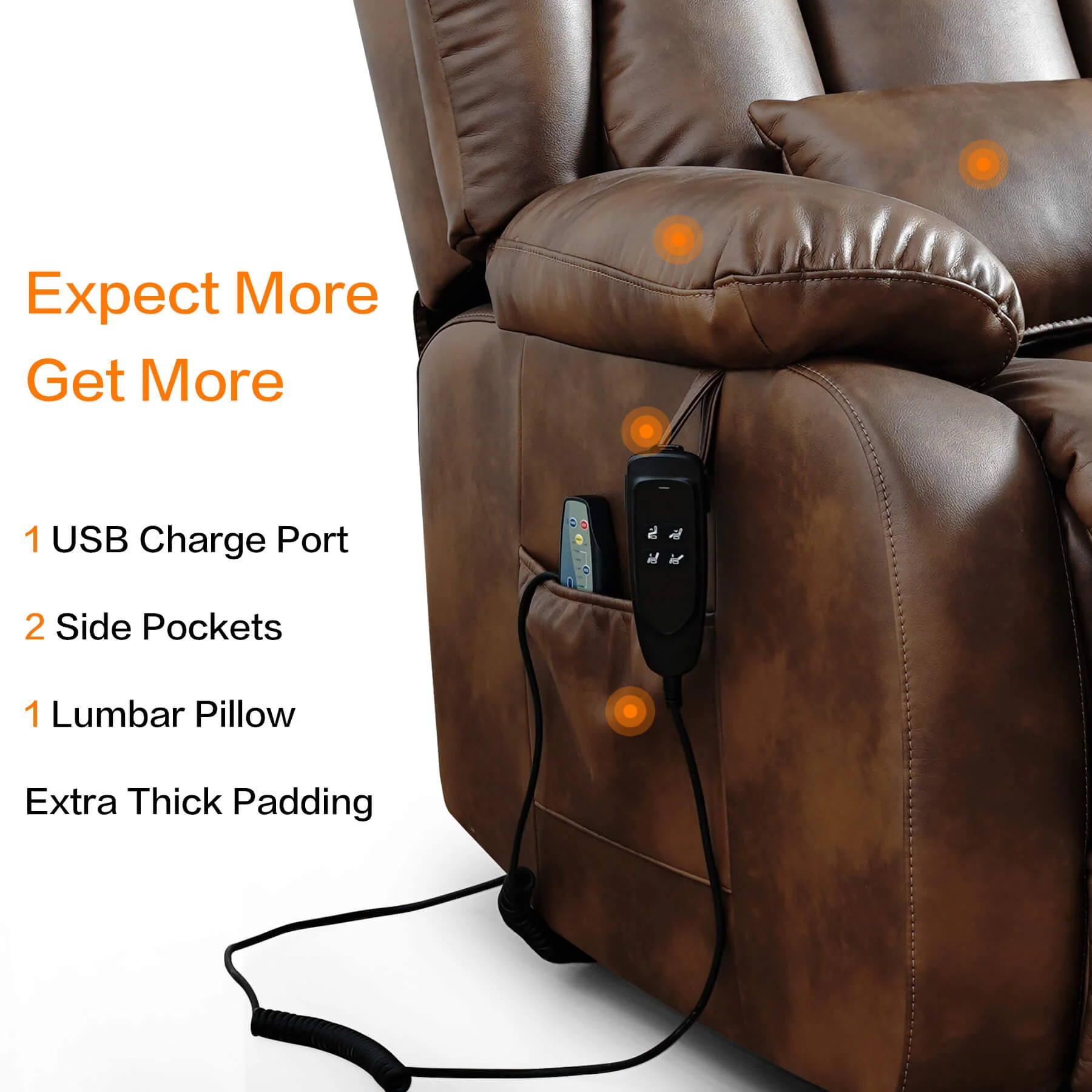 Infinite Position Lift Recliner Chair W/ Massage and Heating, Power by Dual Motor, Real Leather - Image 64