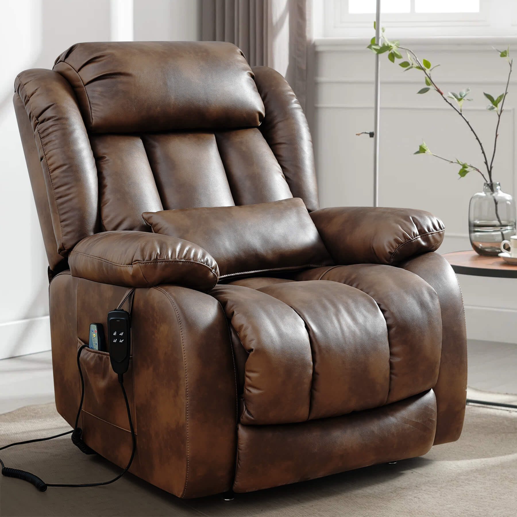 Infinite Position Lift Recliner Chair W/ Massage and Heating, Power by Dual Motor, Real Leather - Image 66