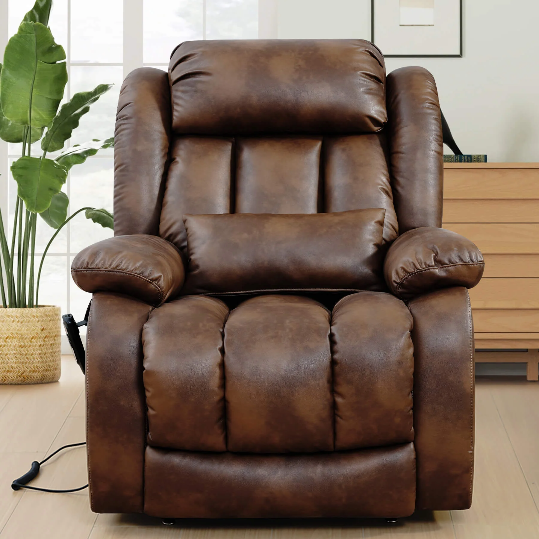 Infinite Position Lift Recliner Chair W/ Massage and Heating, Power by Dual Motor, Real Leather - Image 67