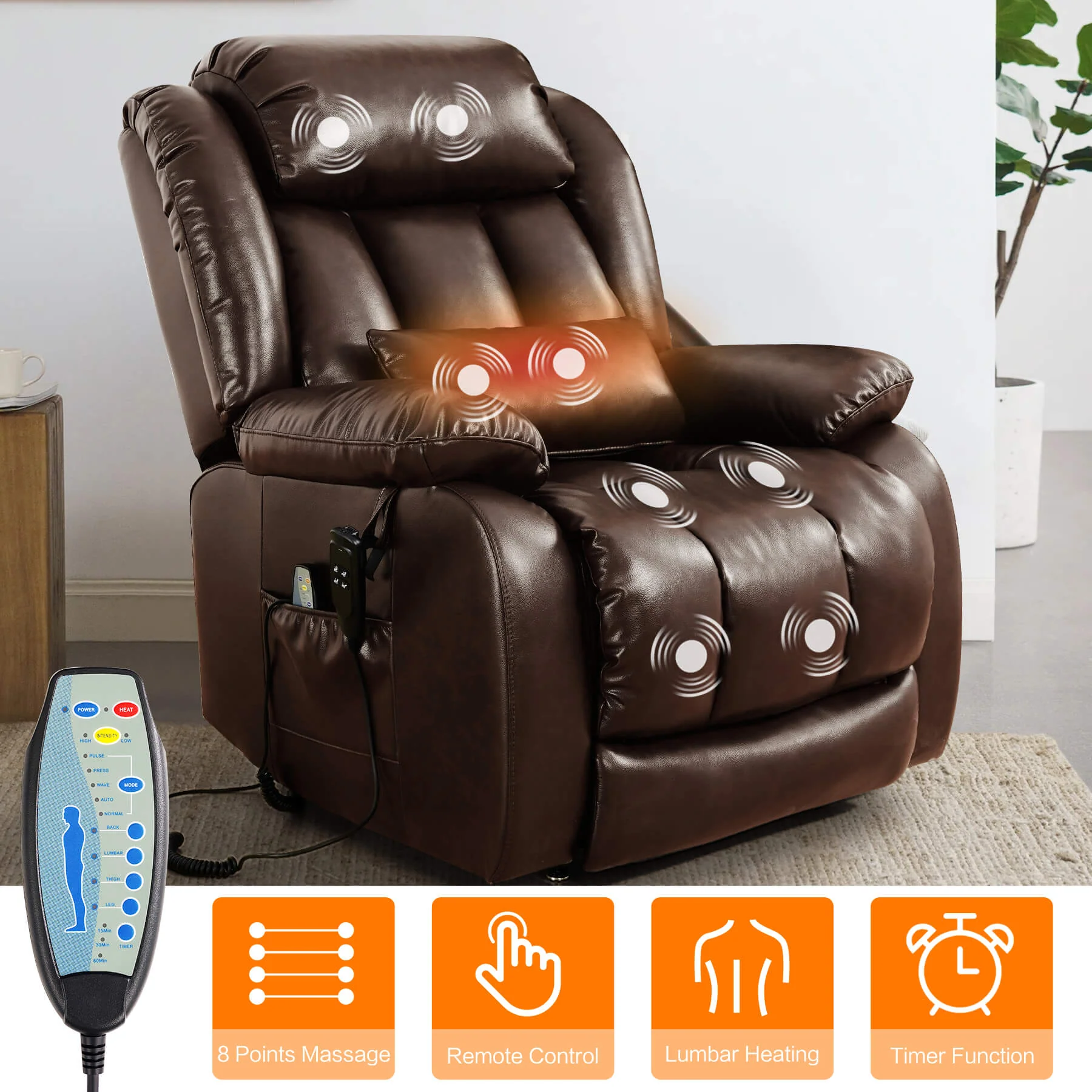 Infinite Position Lift Recliner Chair W/ Massage and Heating, Power by Dual Motor, Real Leather - Image 7