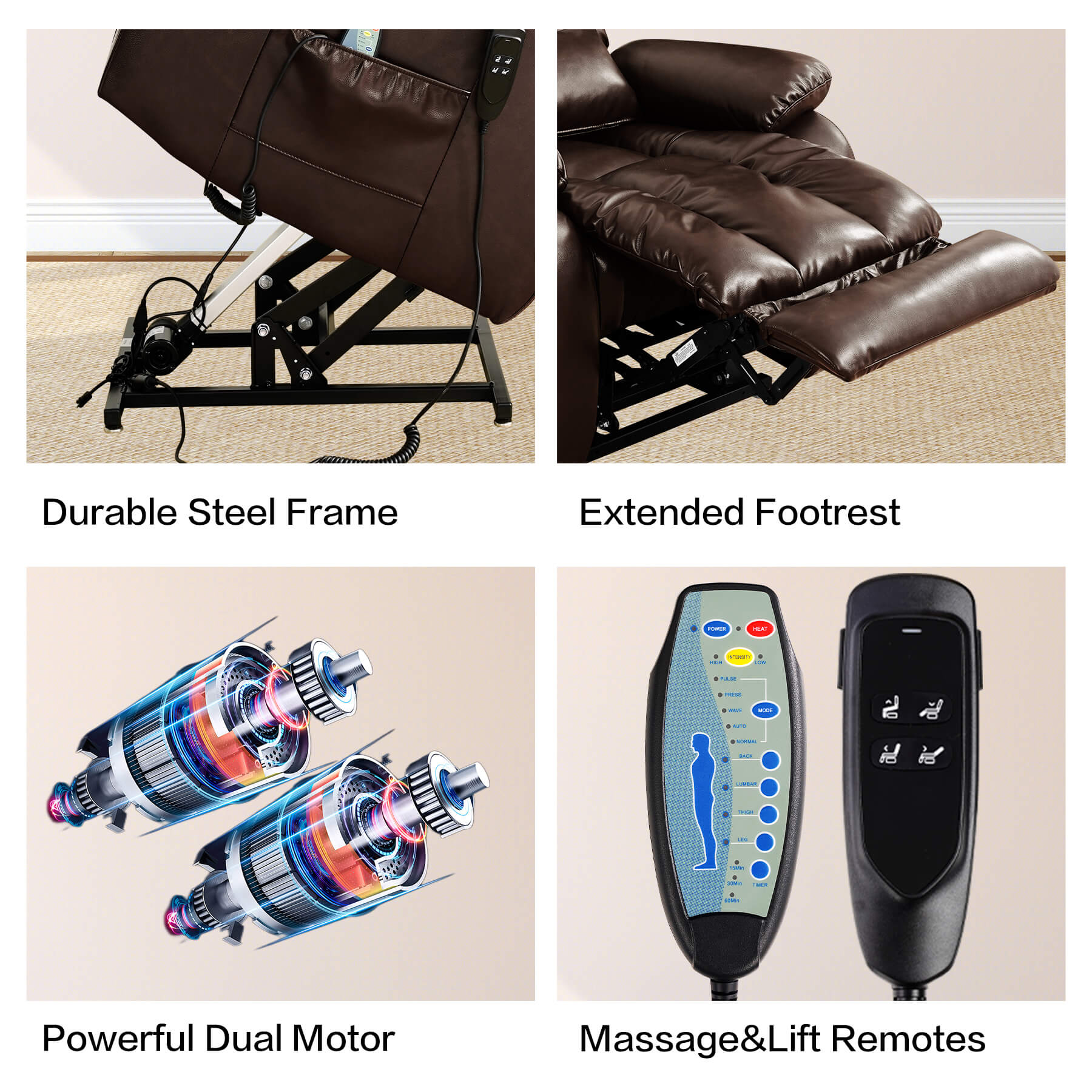 Infinite Position Lift Recliner Chair W/ Massage and Heating, Power by Dual Motor, Real Leather - Image 8