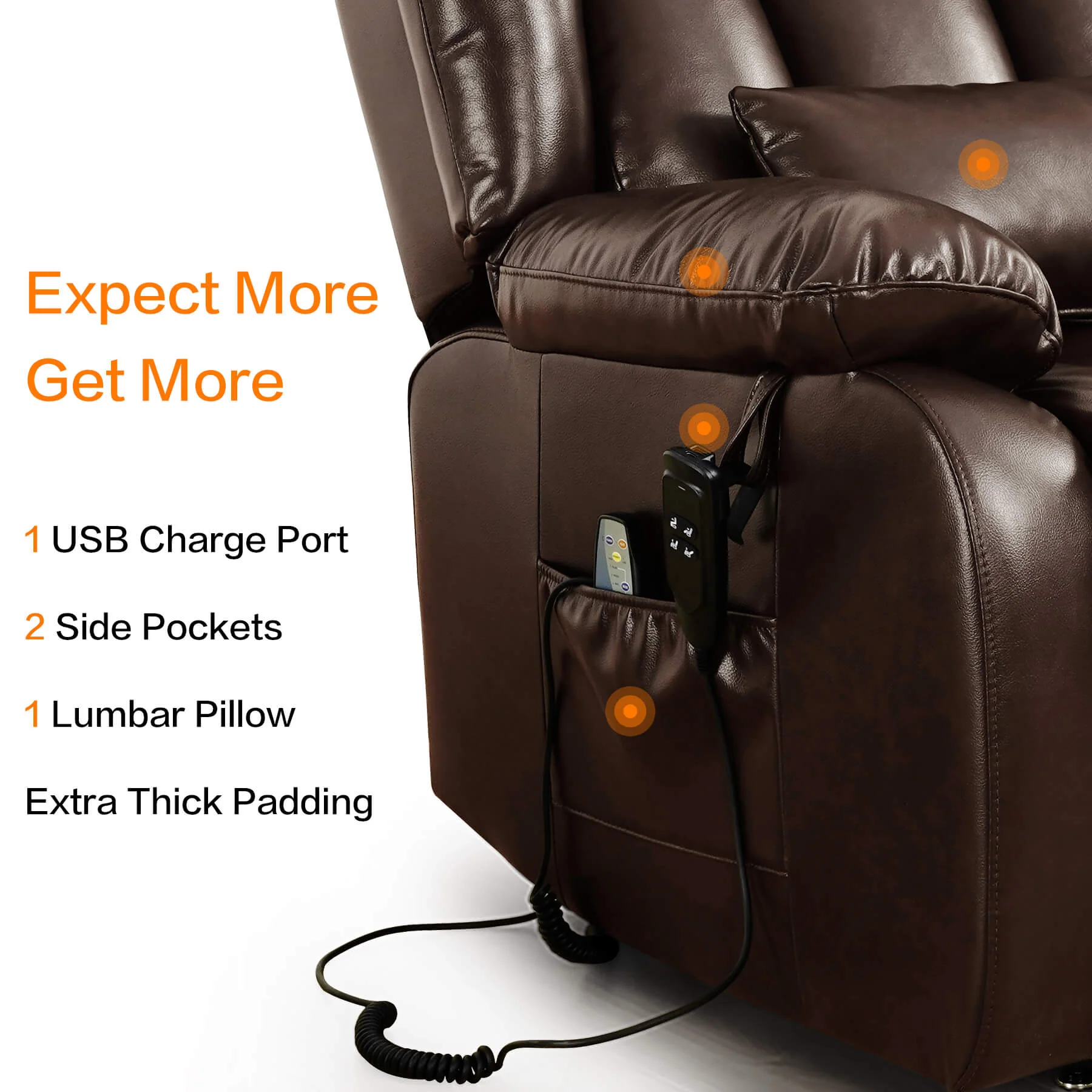 Infinite Position Lift Recliner Chair W/ Massage and Heating, Power by Dual Motor, Real Leather - Image 9