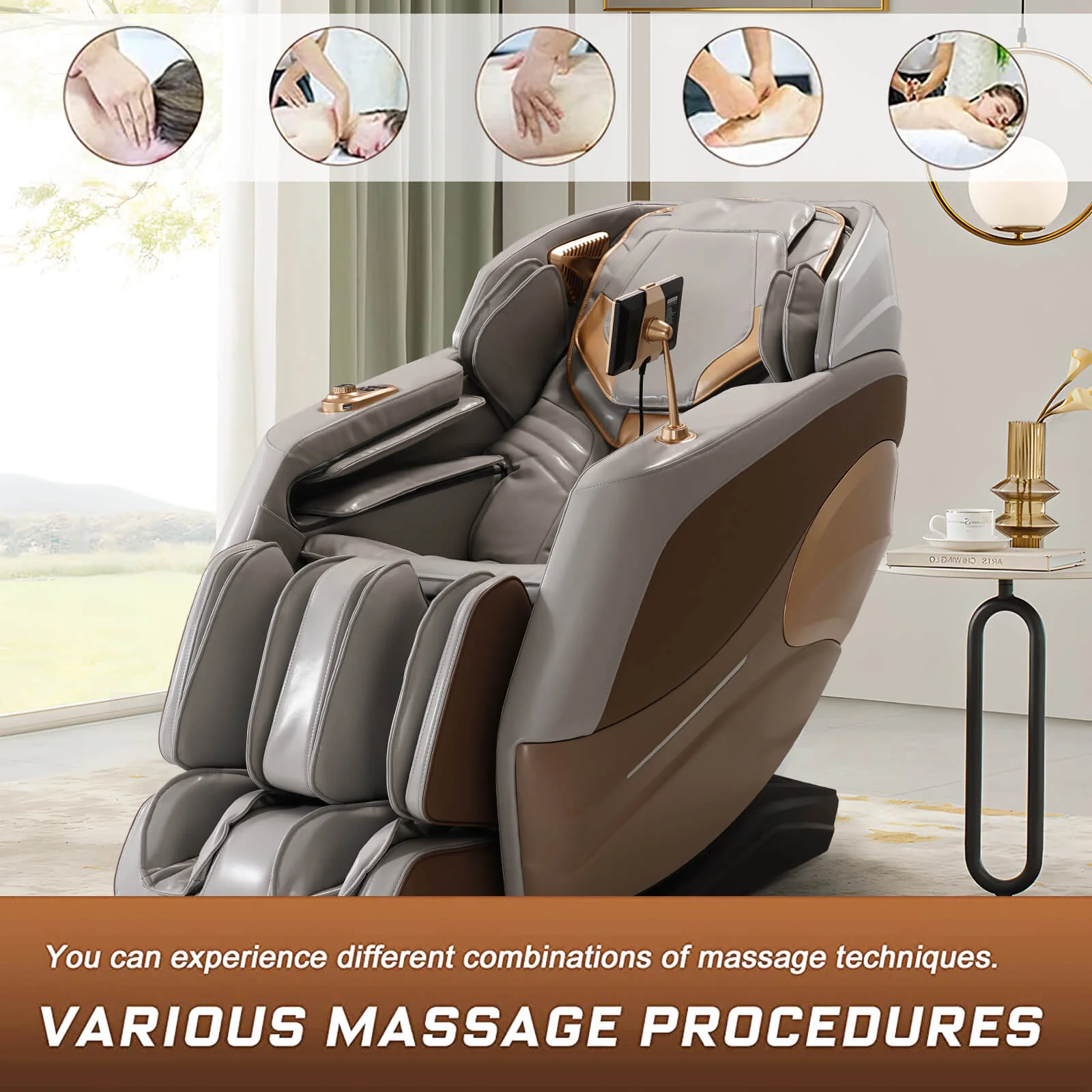 4D Zero Gravity Chair Full Body Massage Chair with Heating, Voice Control, Smart Scan Body, Gold - Image 11