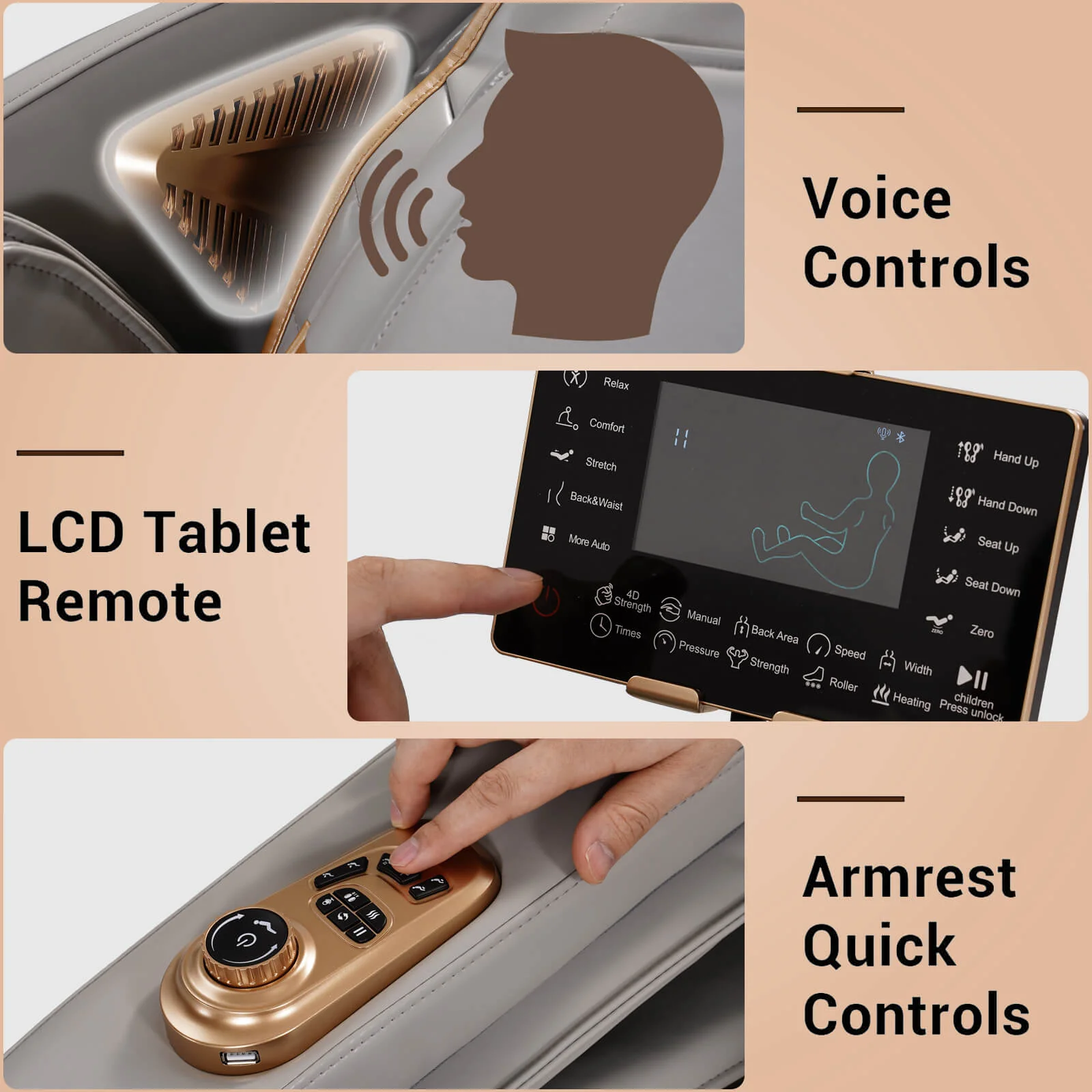 4D Zero Gravity Chair Full Body Massage Chair with Heating, Voice Control, Smart Scan Body, Gold - Image 12