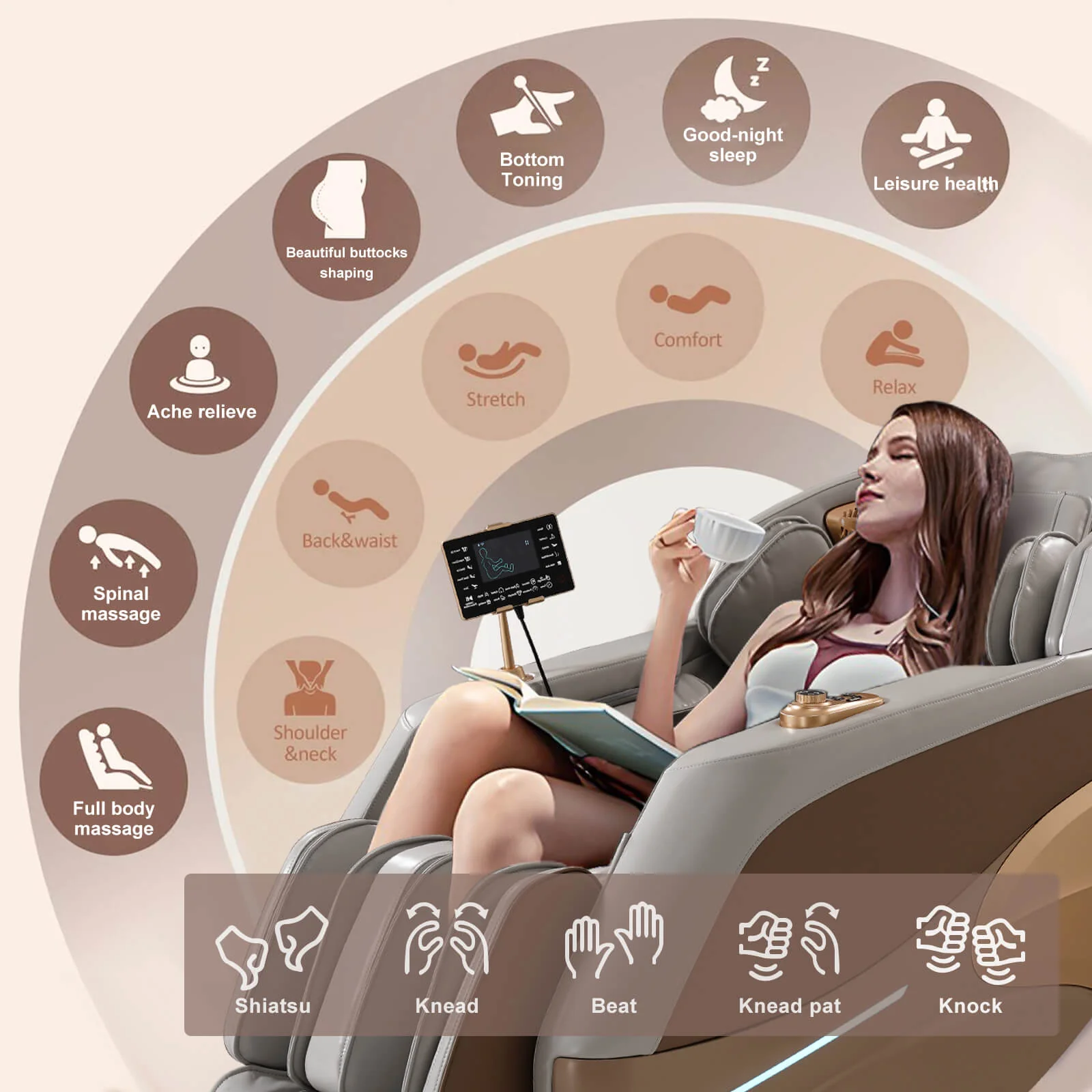 4D Zero Gravity Chair Full Body Massage Chair with Heating, Voice Control, Smart Scan Body, Gold - Image 3