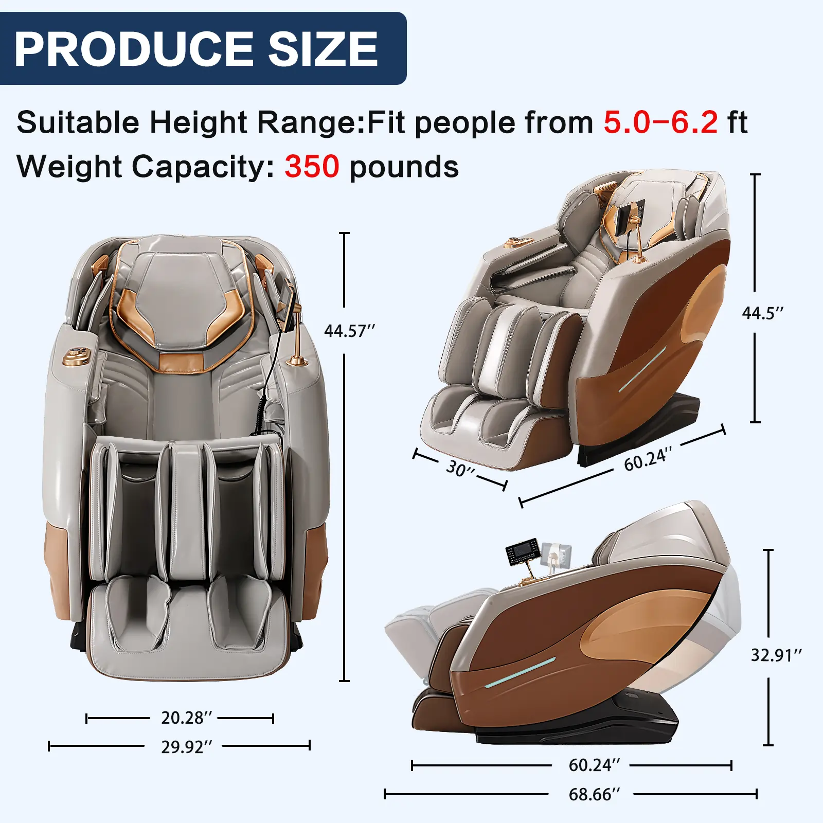 4D Zero Gravity Chair Full Body Massage Chair with Heating, Voice Control, Smart Scan Body, Gold - Image 7