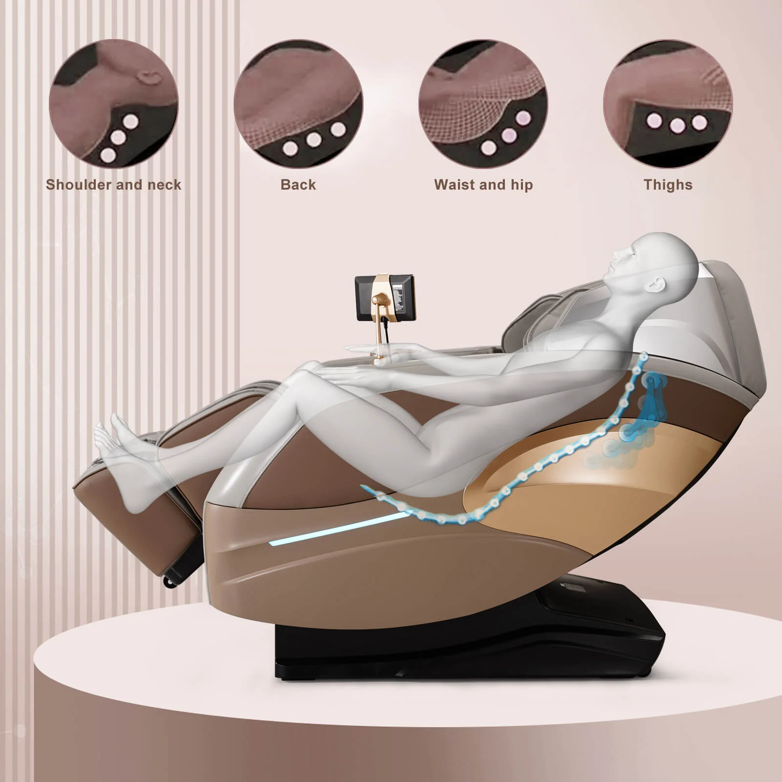 4D Zero Gravity Chair Full Body Massage Chair with Heating, Voice Control, Smart Scan Body, Gold - Image 8