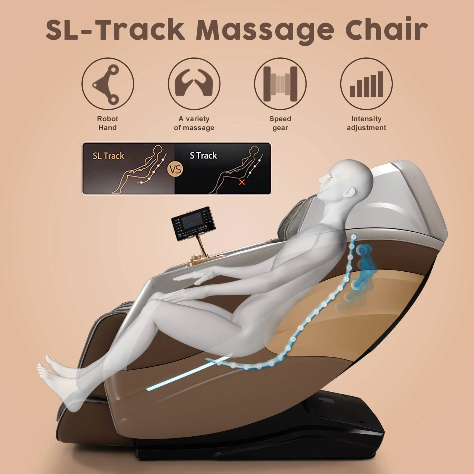 4D Zero Gravity Chair Full Body Massage Chair with Heating, Voice Control, Smart Scan Body, Gold - Image 9