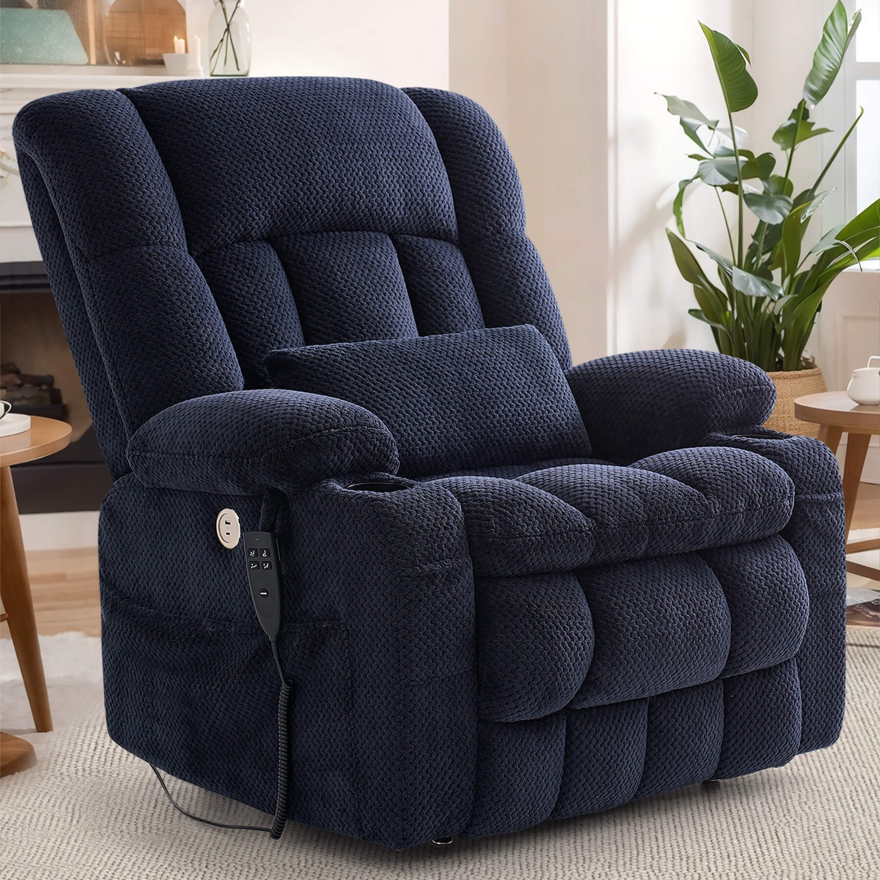 Oversized Infinite Position Power Lift Recliner Chair with Massage & Heat, 27.8" Extra Wide Seat, with Cup Holders, One-Touch Reset, Fabric - Image 11