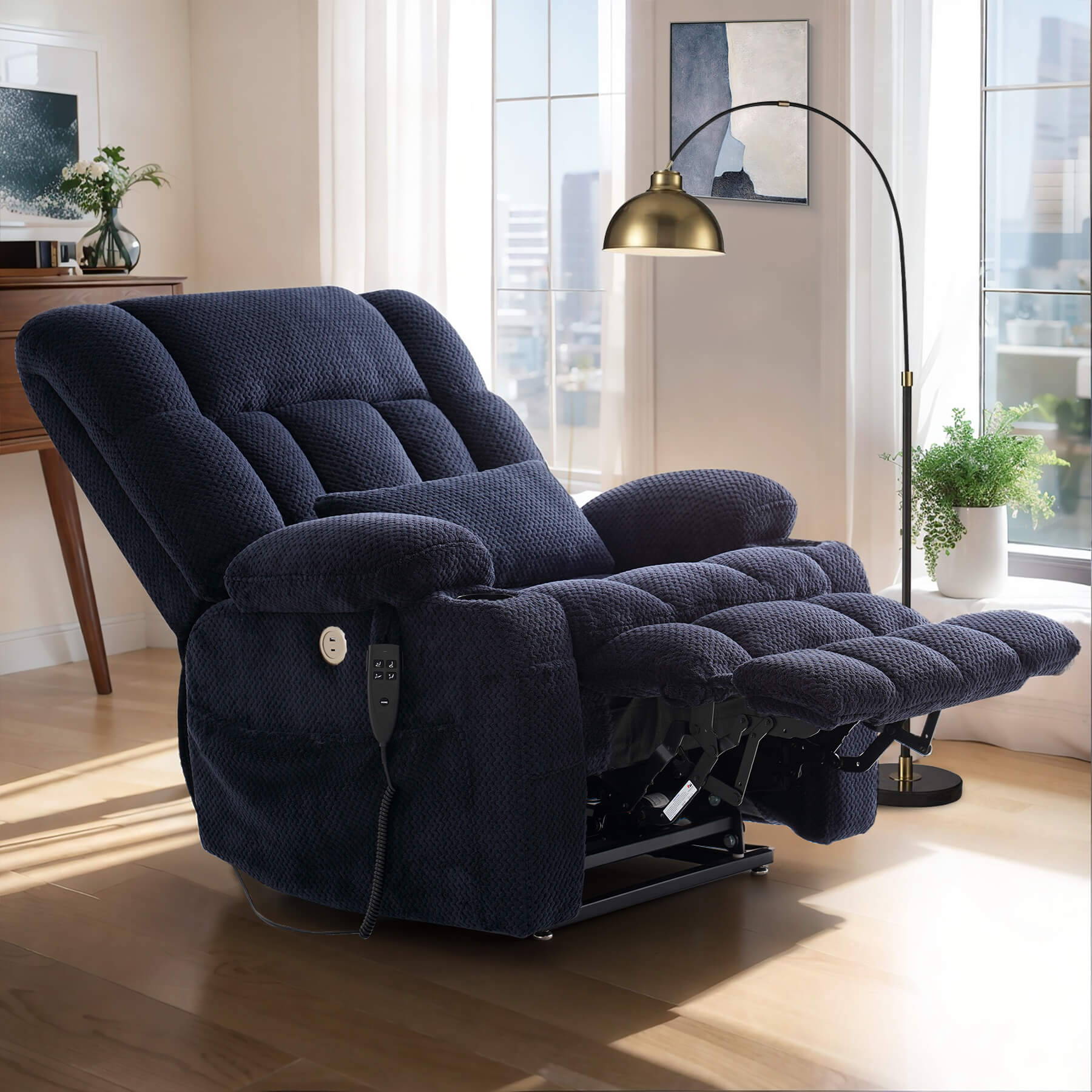 Oversized Infinite Position Power Lift Recliner Chair with Massage & Heat, 27.8" Extra Wide Seat, with Cup Holders, One-Touch Reset, Fabric - Image 12