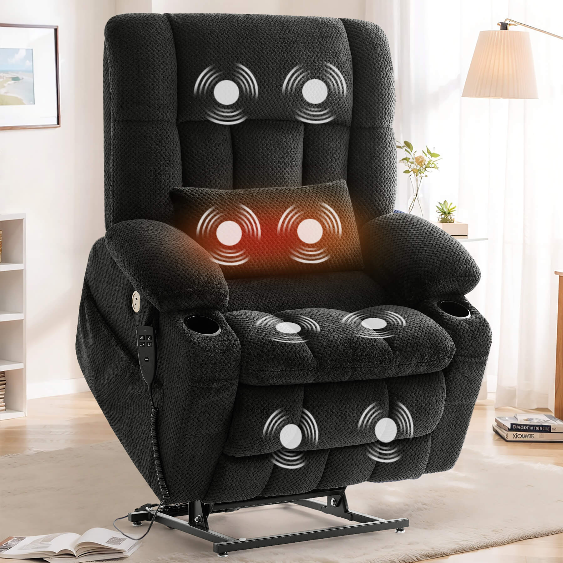 Oversized Infinite Position Power Lift Recliner Chair with Massage & Heat, 27.8" Extra Wide Seat, with Cup Holders, One-Touch Reset, Fabric - Image 14