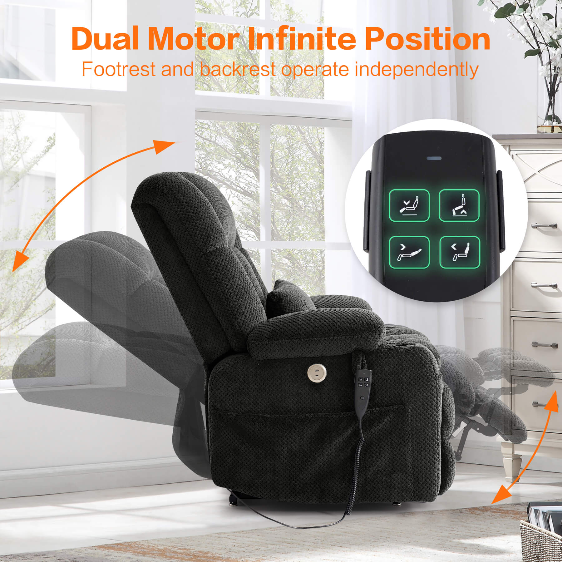 Oversized Infinite Position Power Lift Recliner Chair with Massage & Heat, 27.8" Extra Wide Seat, with Cup Holders, One-Touch Reset, Fabric - Image 18