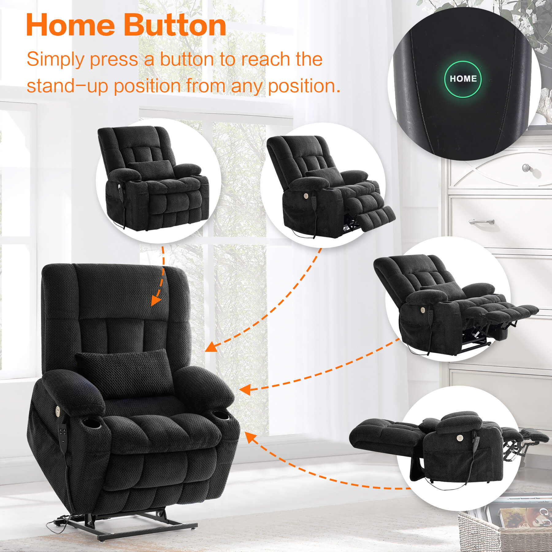Oversized Infinite Position Power Lift Recliner Chair with Massage & Heat, 27.8" Extra Wide Seat, with Cup Holders, One-Touch Reset, Fabric - Image 19