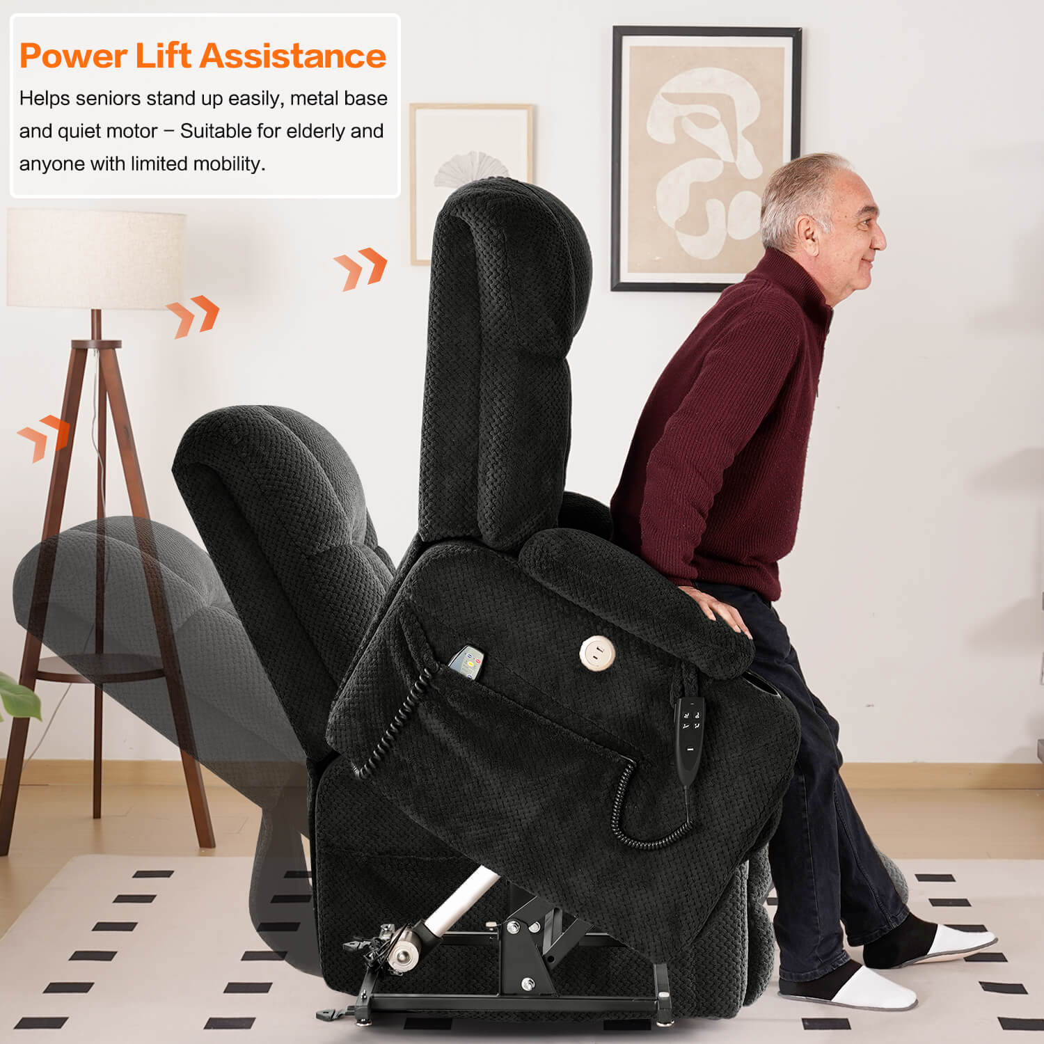 Oversized Infinite Position Power Lift Recliner Chair with Massage & Heat, 27.8" Extra Wide Seat, with Cup Holders, One-Touch Reset, Fabric - Image 20