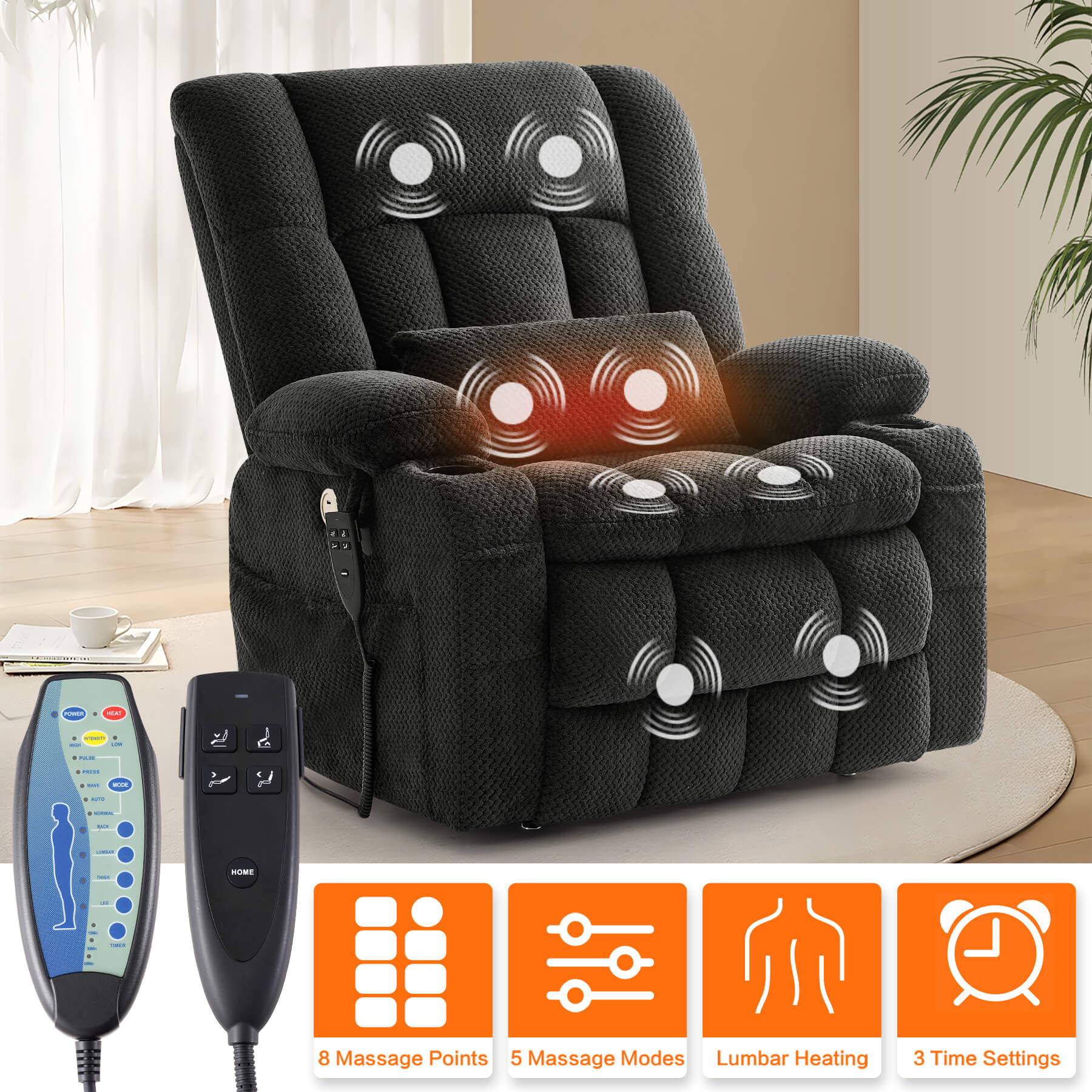 Oversized Infinite Position Power Lift Recliner Chair with Massage & Heat, 27.8" Extra Wide Seat, with Cup Holders, One-Touch Reset, Fabric - Image 21