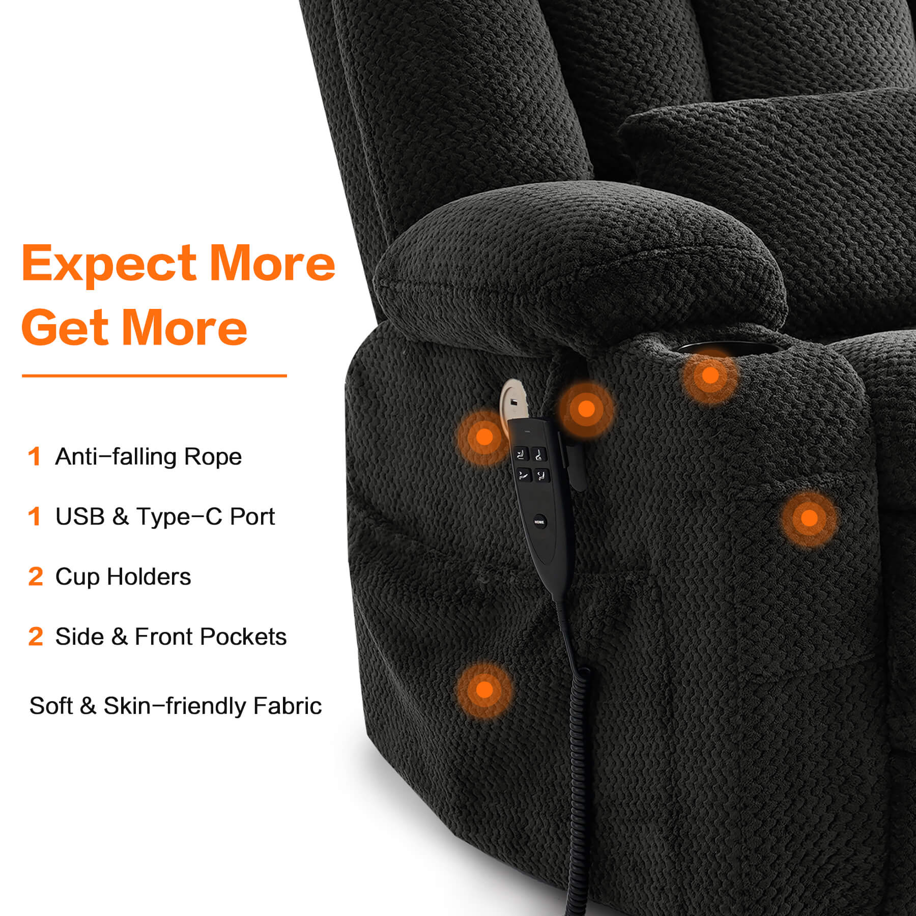 Oversized Infinite Position Power Lift Recliner Chair with Massage & Heat, 27.8" Extra Wide Seat, with Cup Holders, One-Touch Reset, Fabric - Image 22