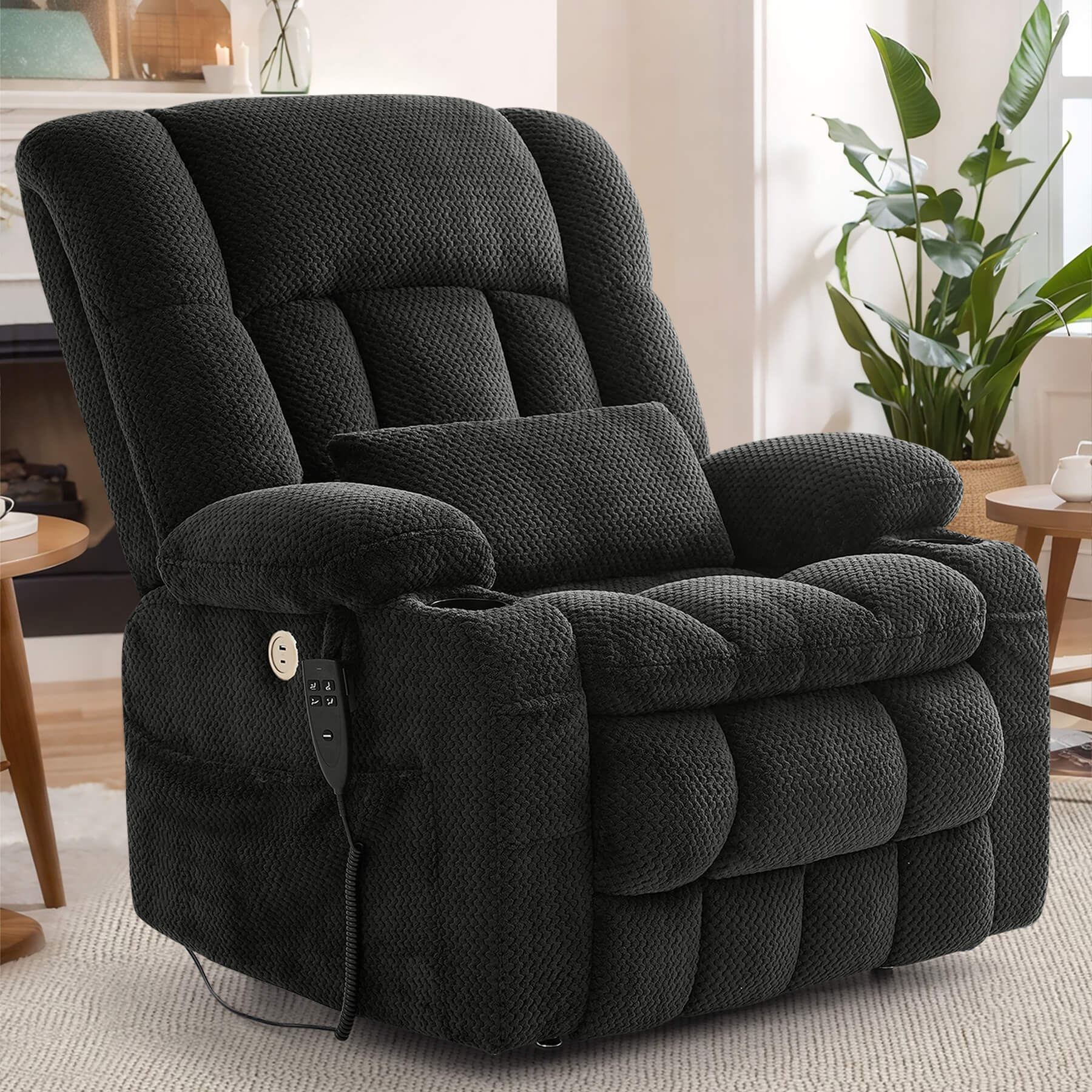 Oversized Infinite Position Power Lift Recliner Chair with Massage & Heat, 27.8" Extra Wide Seat, with Cup Holders, One-Touch Reset, Fabric - Image 24