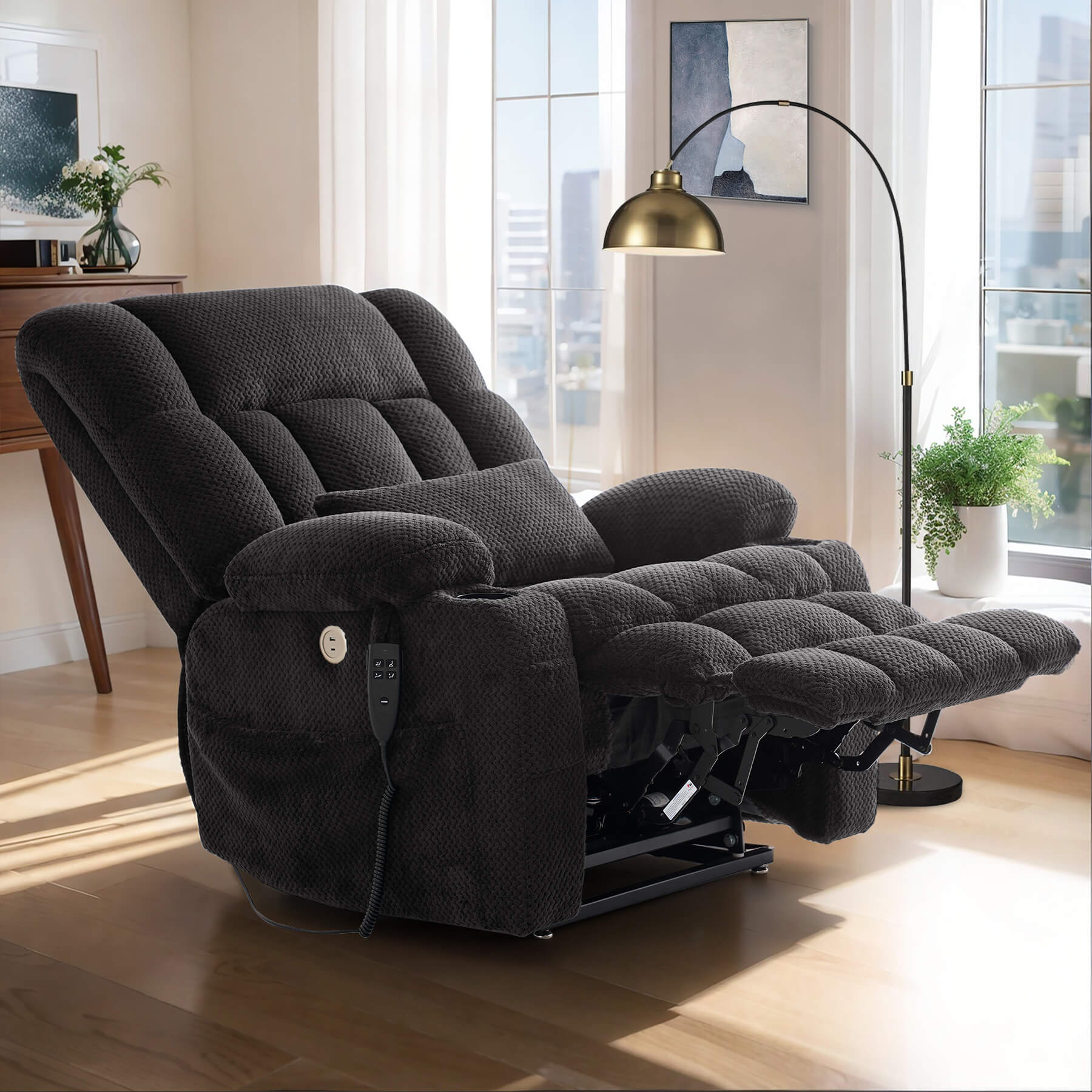 Oversized Infinite Position Power Lift Recliner Chair with Massage & Heat, 27.8" Extra Wide Seat, with Cup Holders, One-Touch Reset, Fabric - Image 25