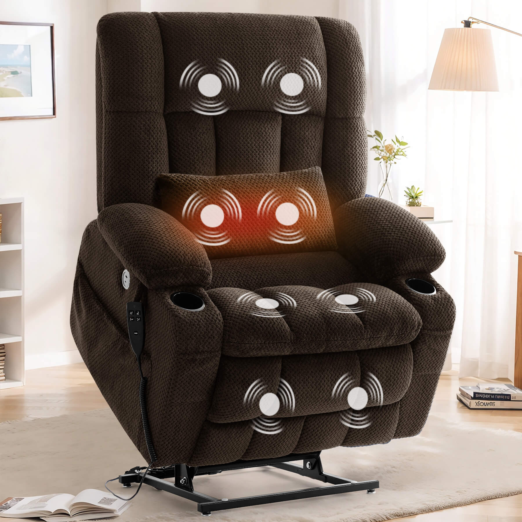 Oversized Infinite Position Power Lift Recliner Chair with Massage & Heat, 27.8" Extra Wide Seat, with Cup Holders, One-Touch Reset, Fabric - Image 27