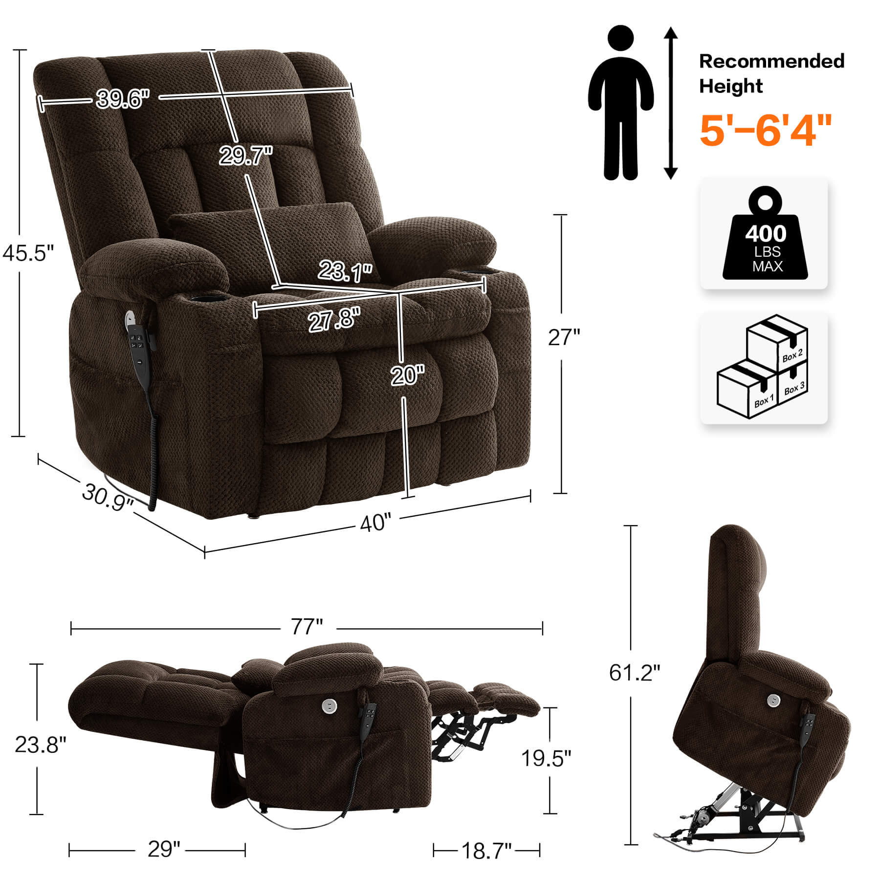 Oversized Infinite Position Power Lift Recliner Chair with Massage & Heat, 27.8" Extra Wide Seat, with Cup Holders, One-Touch Reset, Fabric - Image 29