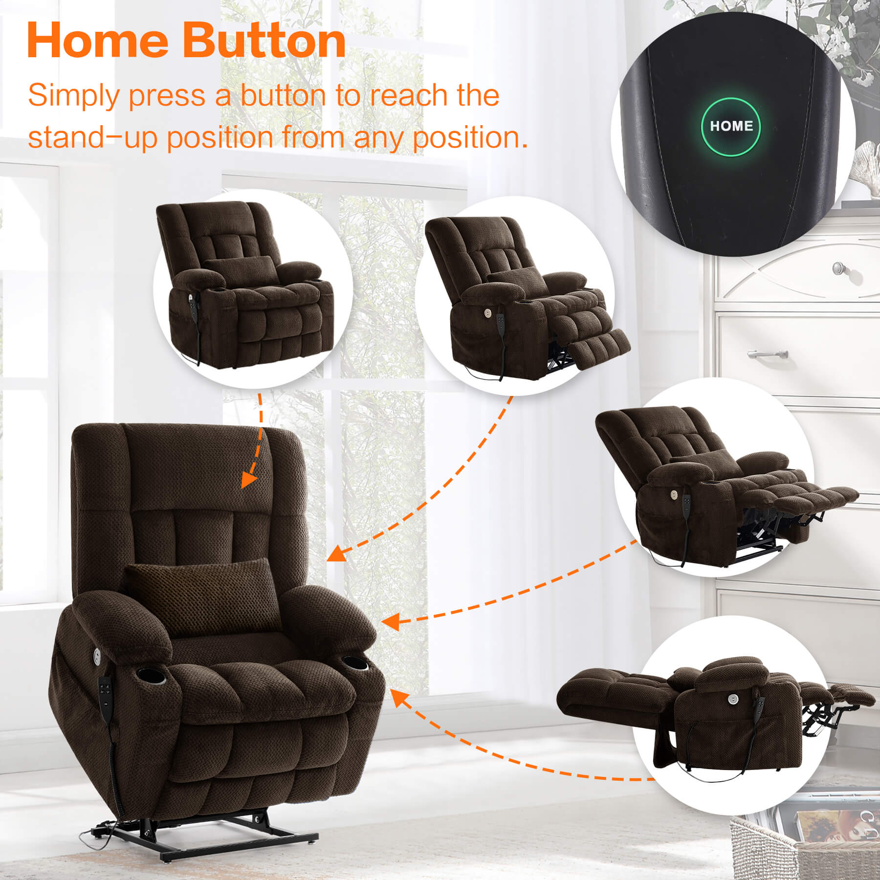 Oversized Infinite Position Power Lift Recliner Chair with Massage & Heat, 27.8" Extra Wide Seat, with Cup Holders, One-Touch Reset, Fabric - Image 32