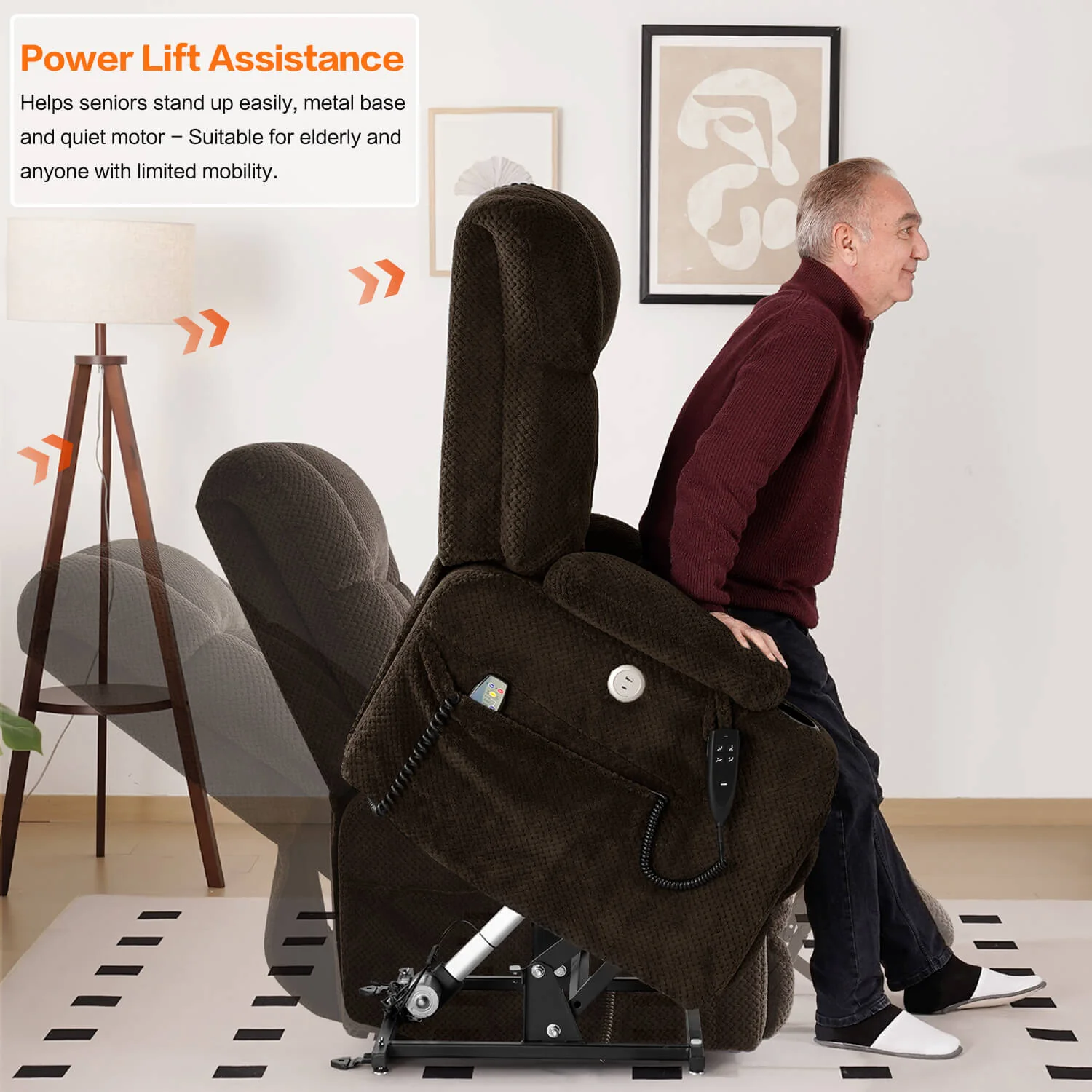 Oversized Infinite Position Power Lift Recliner Chair with Massage & Heat, 27.8" Extra Wide Seat, with Cup Holders, One-Touch Reset, Fabric - Image 33