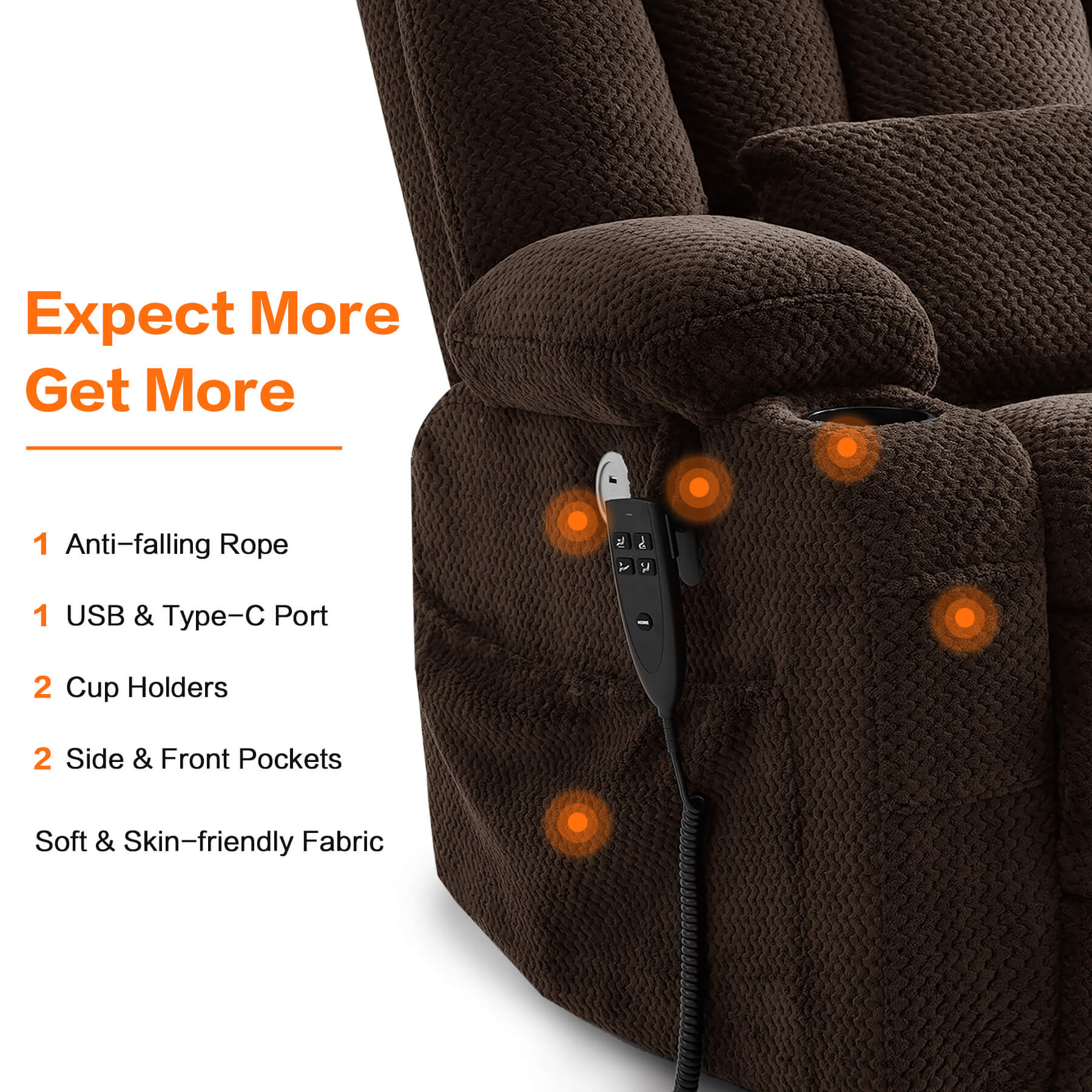 Oversized Infinite Position Power Lift Recliner Chair with Massage & Heat, 27.8" Extra Wide Seat, with Cup Holders, One-Touch Reset, Fabric - Image 35