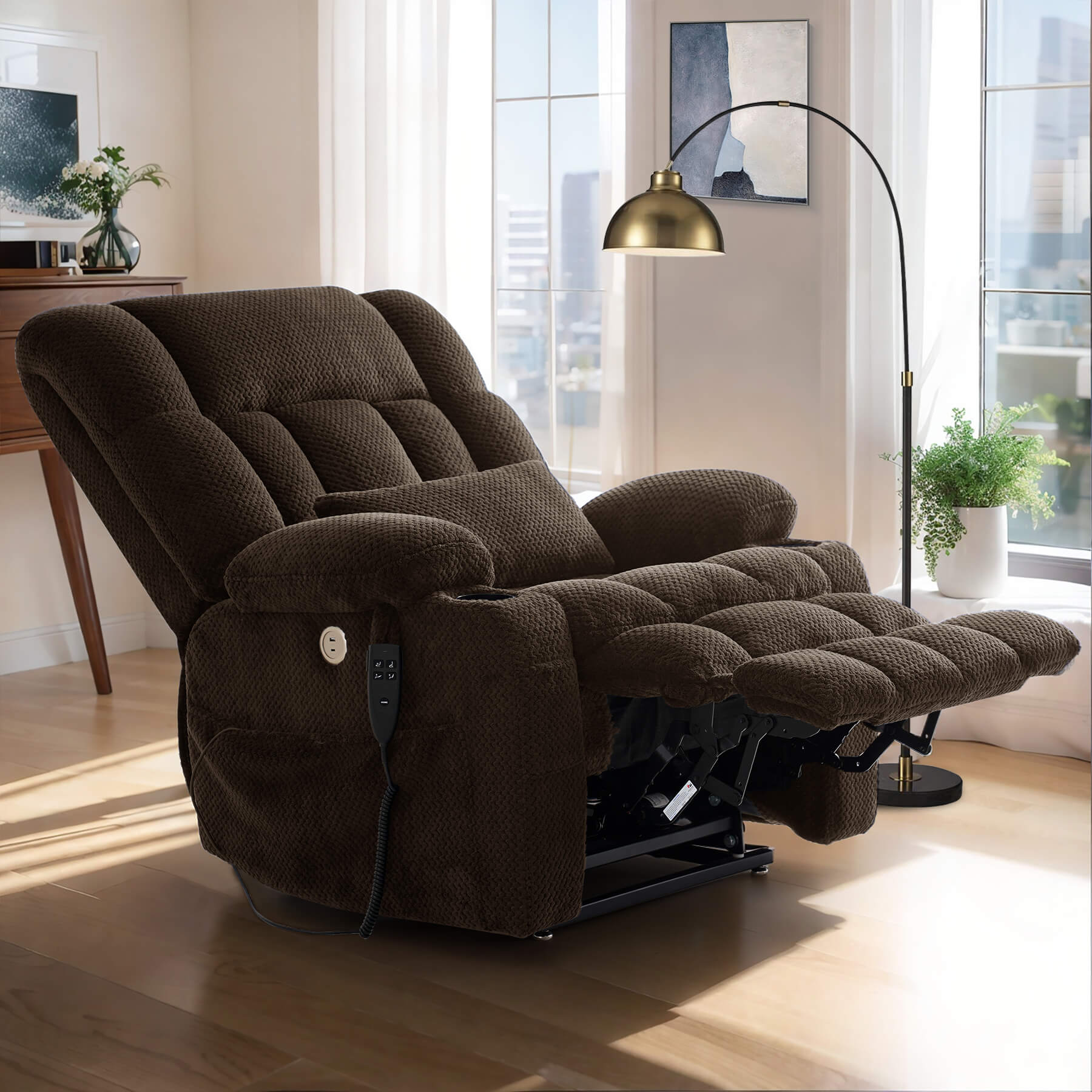 Oversized Infinite Position Power Lift Recliner Chair with Massage & Heat, 27.8" Extra Wide Seat, with Cup Holders, One-Touch Reset, Fabric - Image 38