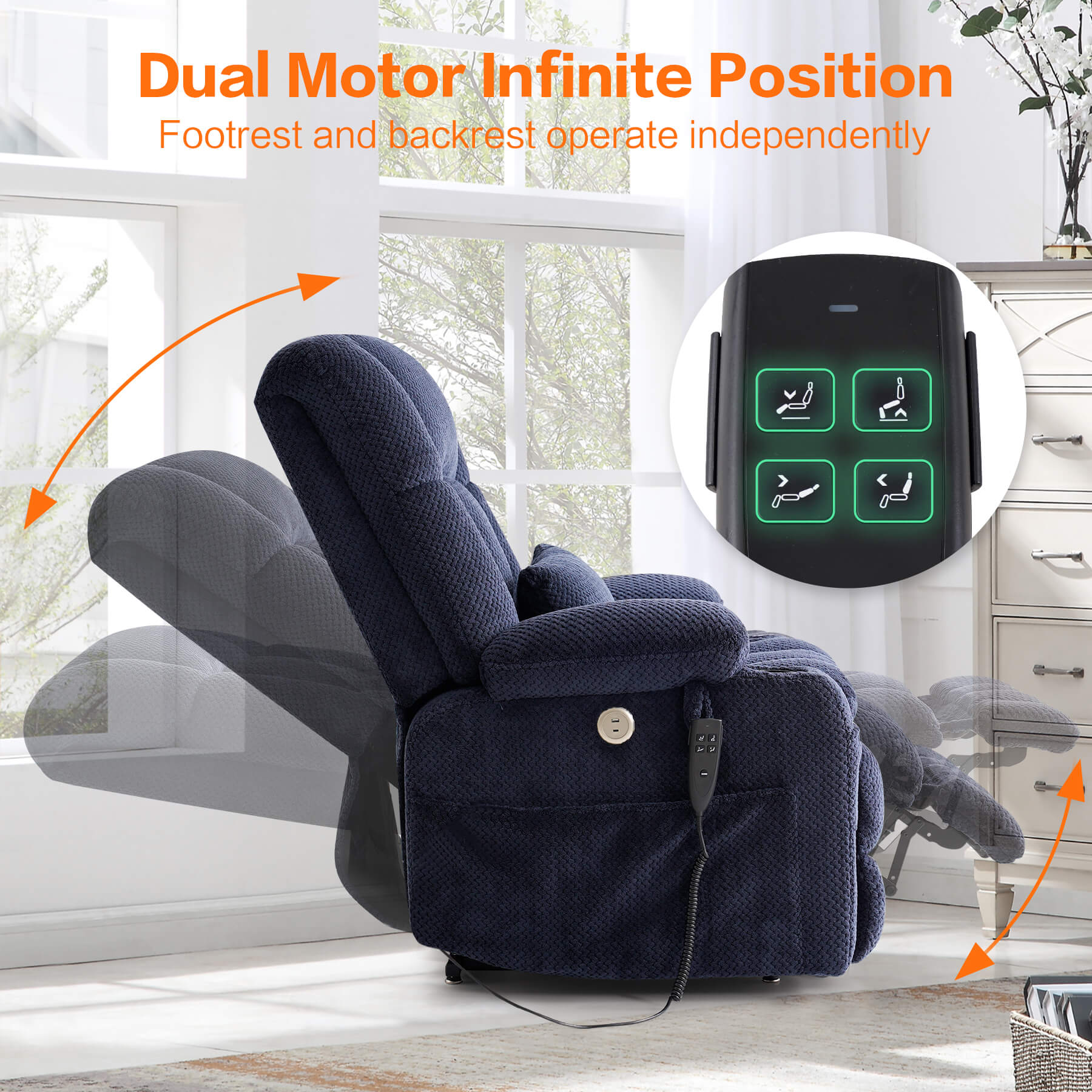 Oversized Infinite Position Power Lift Recliner Chair with Massage & Heat, 27.8" Extra Wide Seat, with Cup Holders, One-Touch Reset, Fabric - Image 5