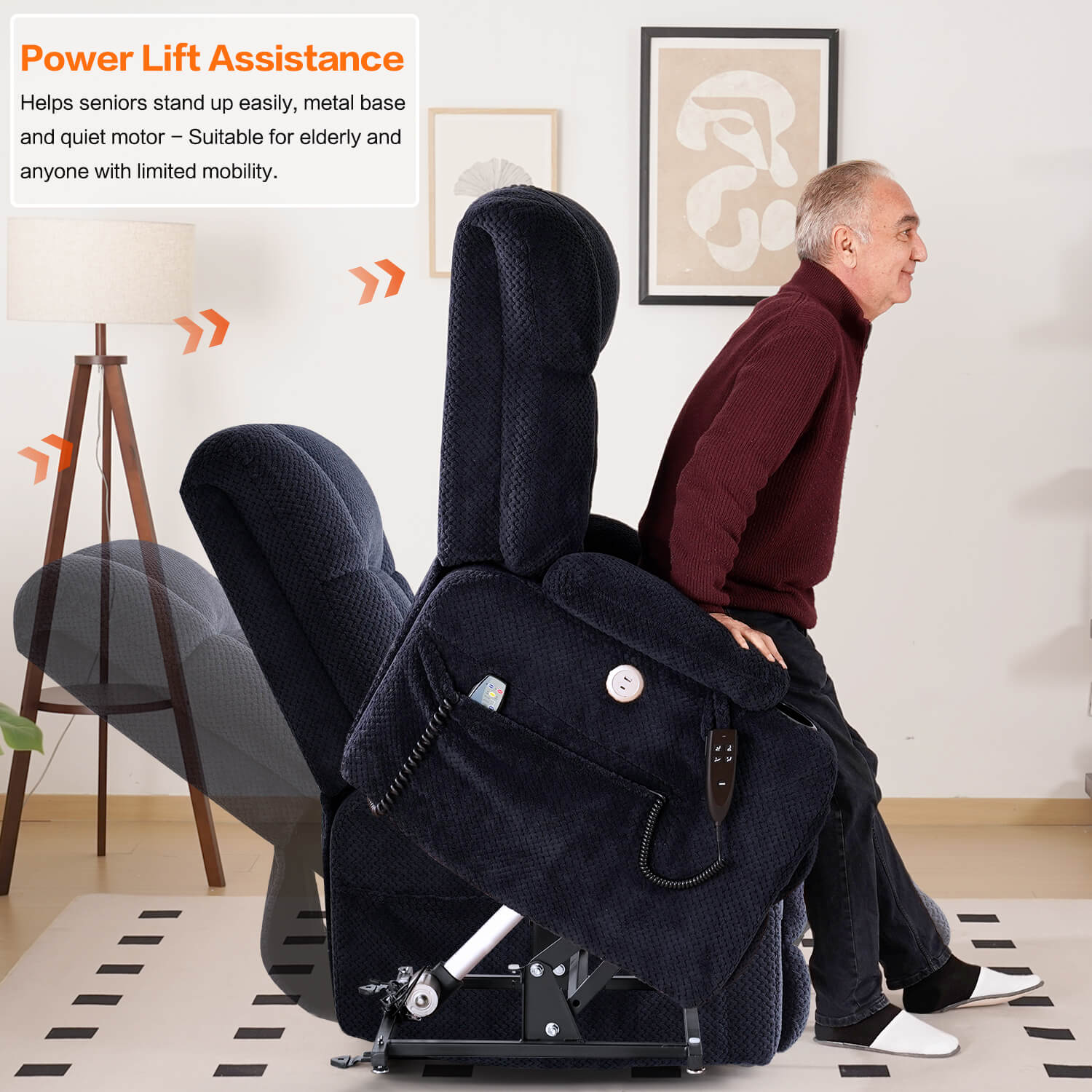 Oversized Infinite Position Power Lift Recliner Chair with Massage & Heat, 27.8" Extra Wide Seat, with Cup Holders, One-Touch Reset, Fabric - Image 7