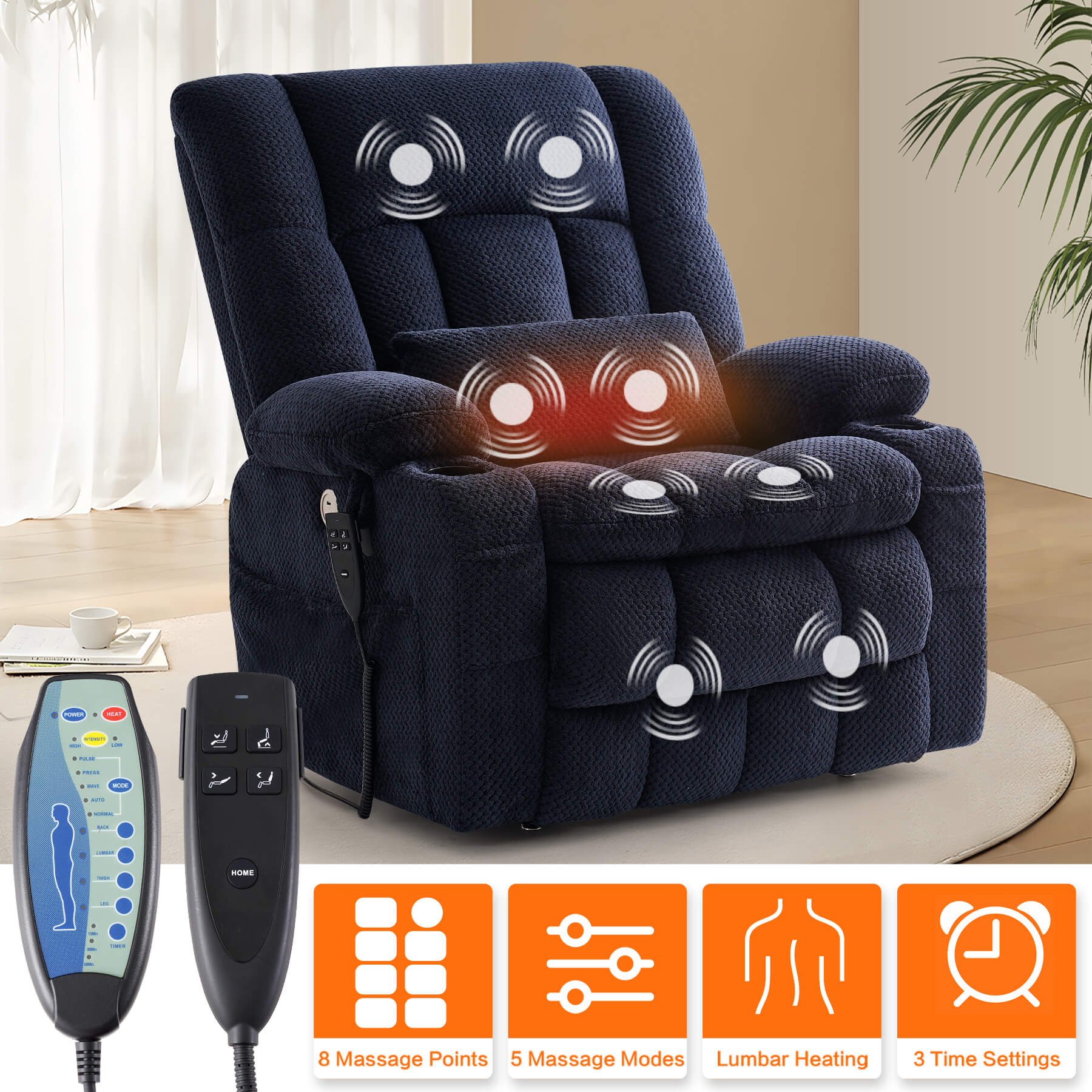 Oversized Infinite Position Power Lift Recliner Chair with Massage & Heat, 27.8" Extra Wide Seat, with Cup Holders, One-Touch Reset, Fabric - Image 8