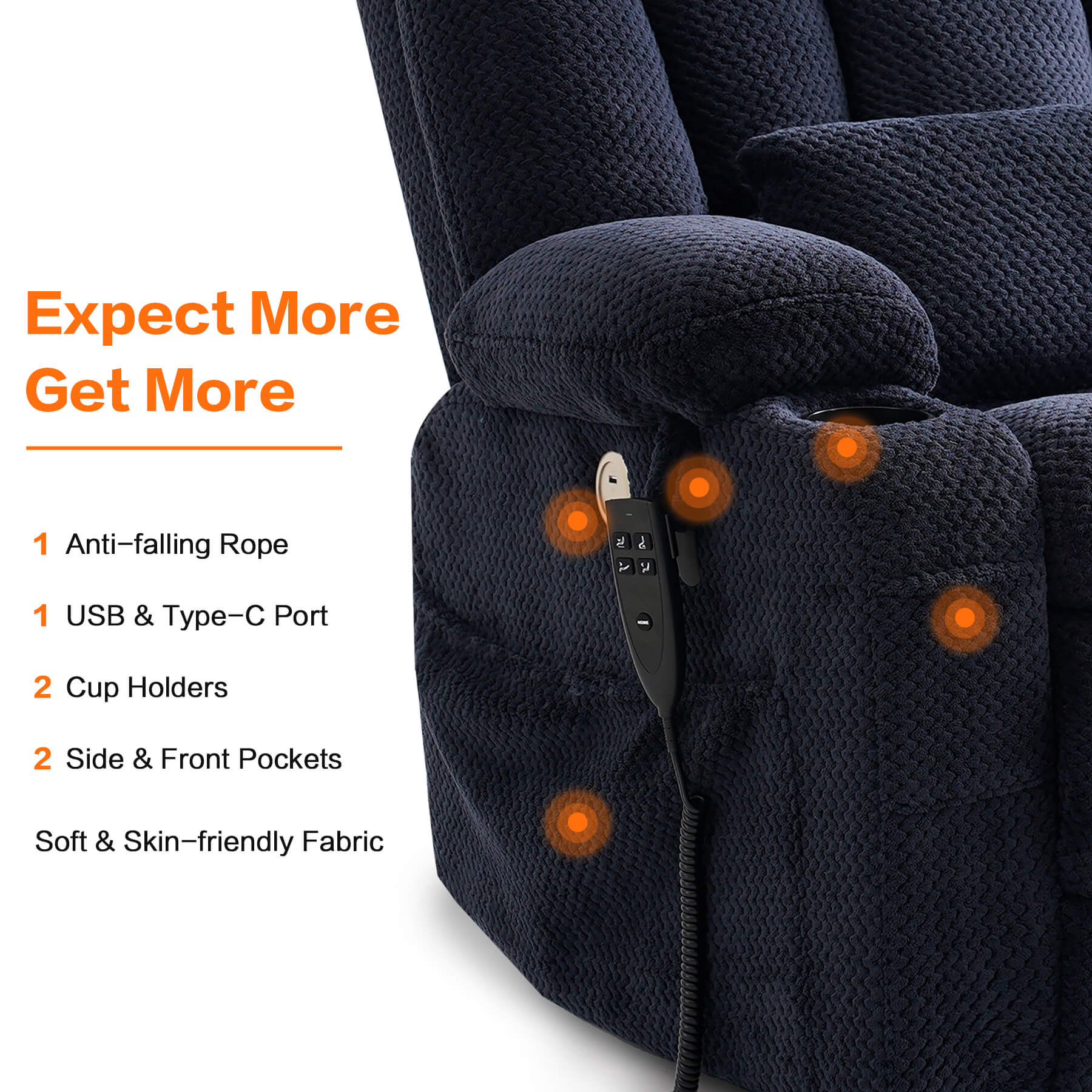 Oversized Infinite Position Power Lift Recliner Chair with Massage & Heat, 27.8" Extra Wide Seat, with Cup Holders, One-Touch Reset, Fabric - Image 9
