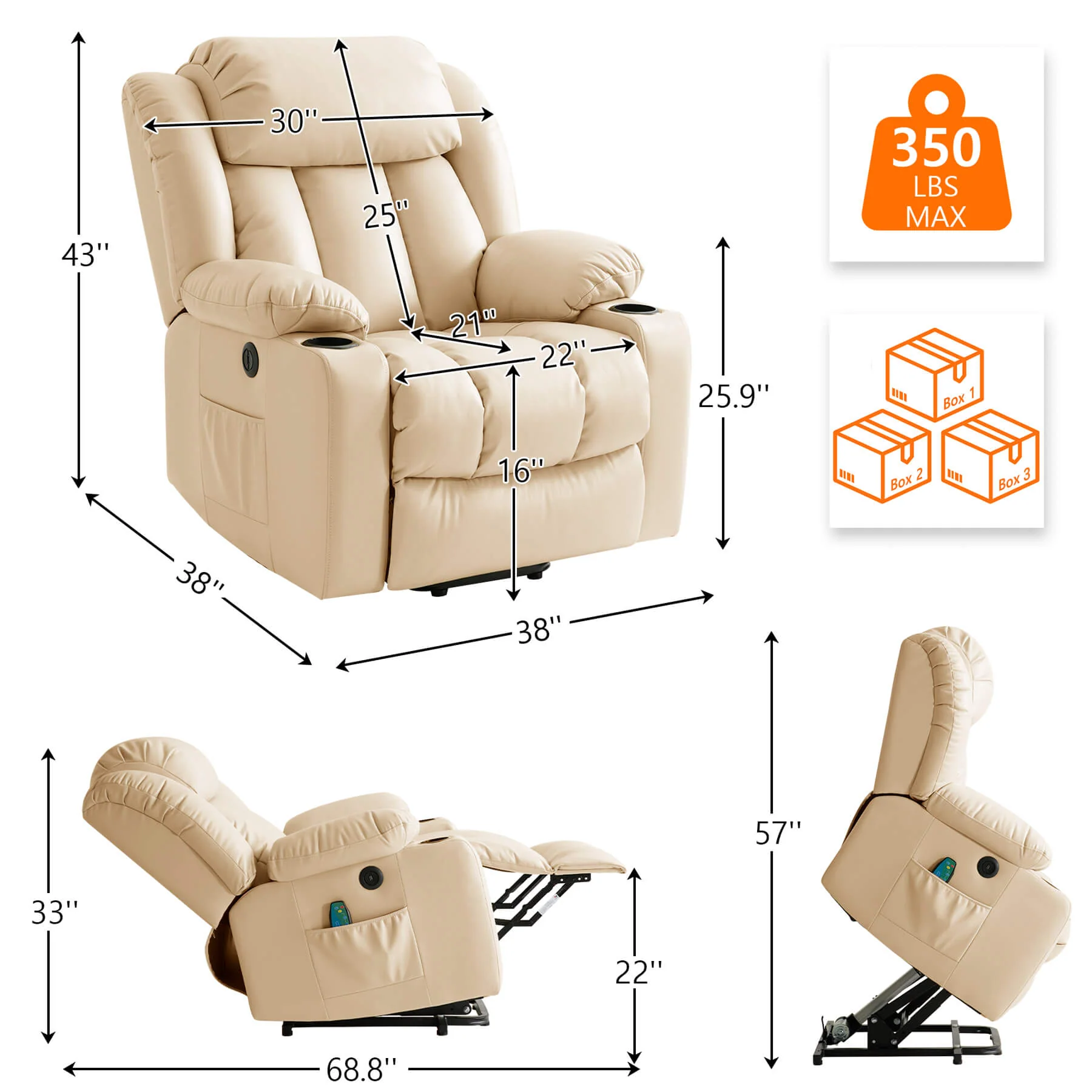 Luxury Power Lift Recliner Chair with Vibration Massage and Heating, with Cup Holders - Image 26