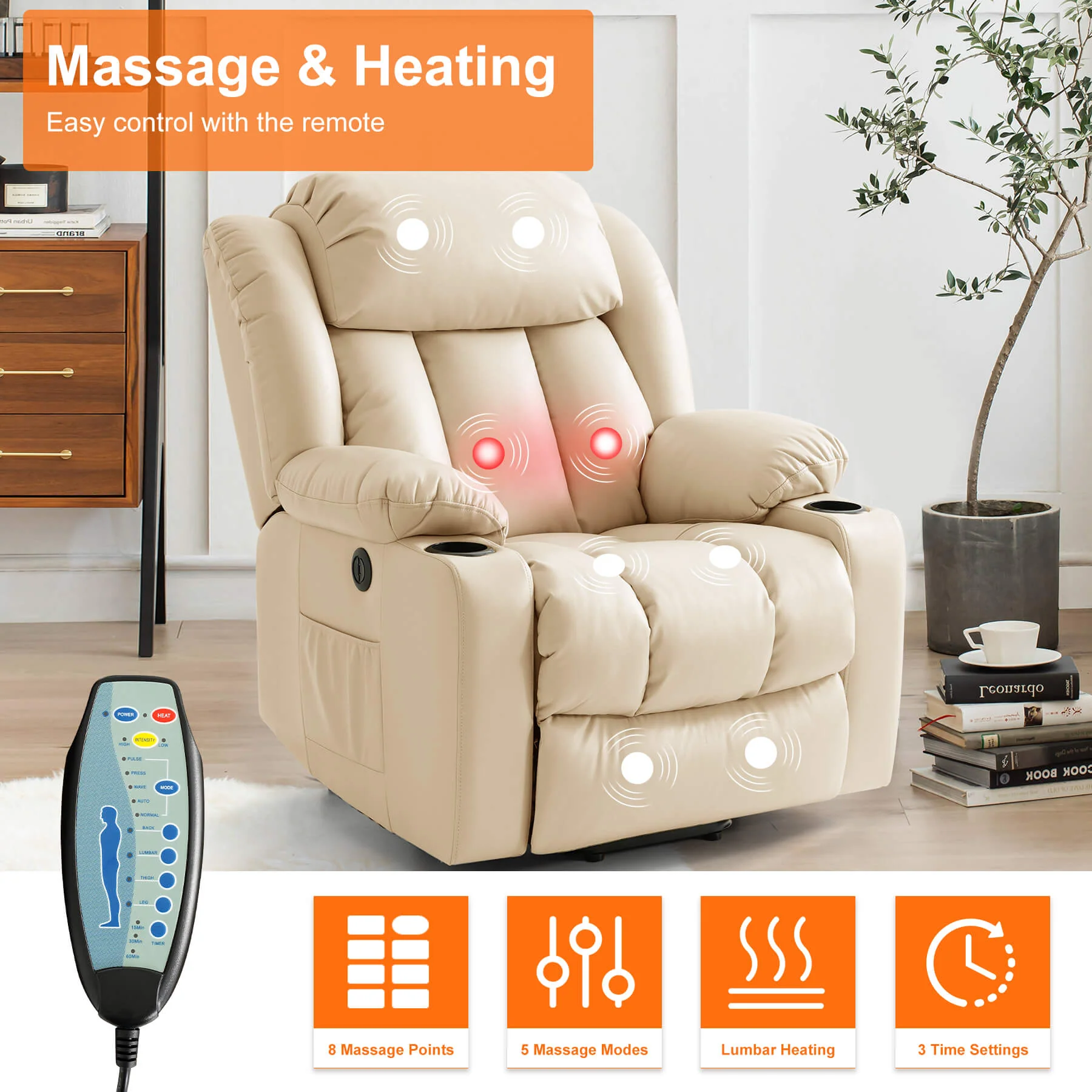 Luxury Power Lift Recliner Chair with Vibration Massage and Heating, with Cup Holders - Image 28