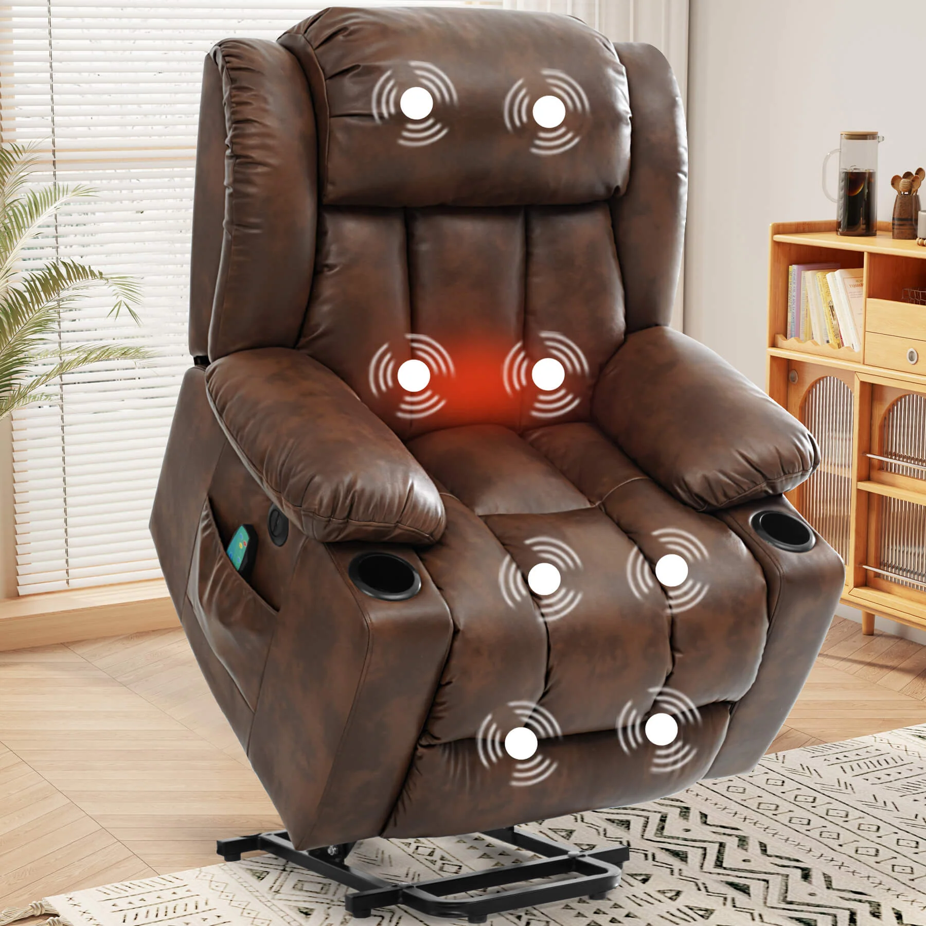 Luxury Power Lift Recliner Chair with Vibration Massage and Heating, Ochre - Image 10