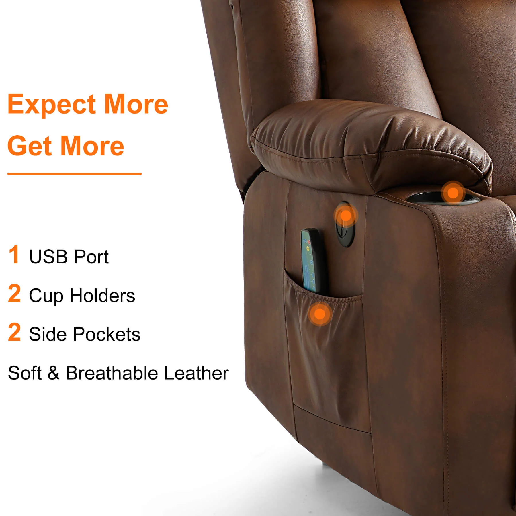 Luxury Power Lift Recliner Chair with Vibration Massage and Heating, Ochre - Image 8
