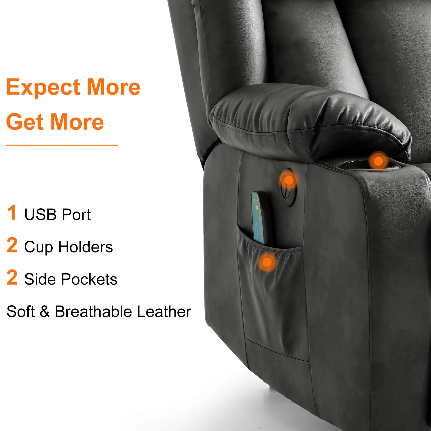 Luxury Power Lift Recliner Chair with Vibration Massage and Heating, Grey - Image 8