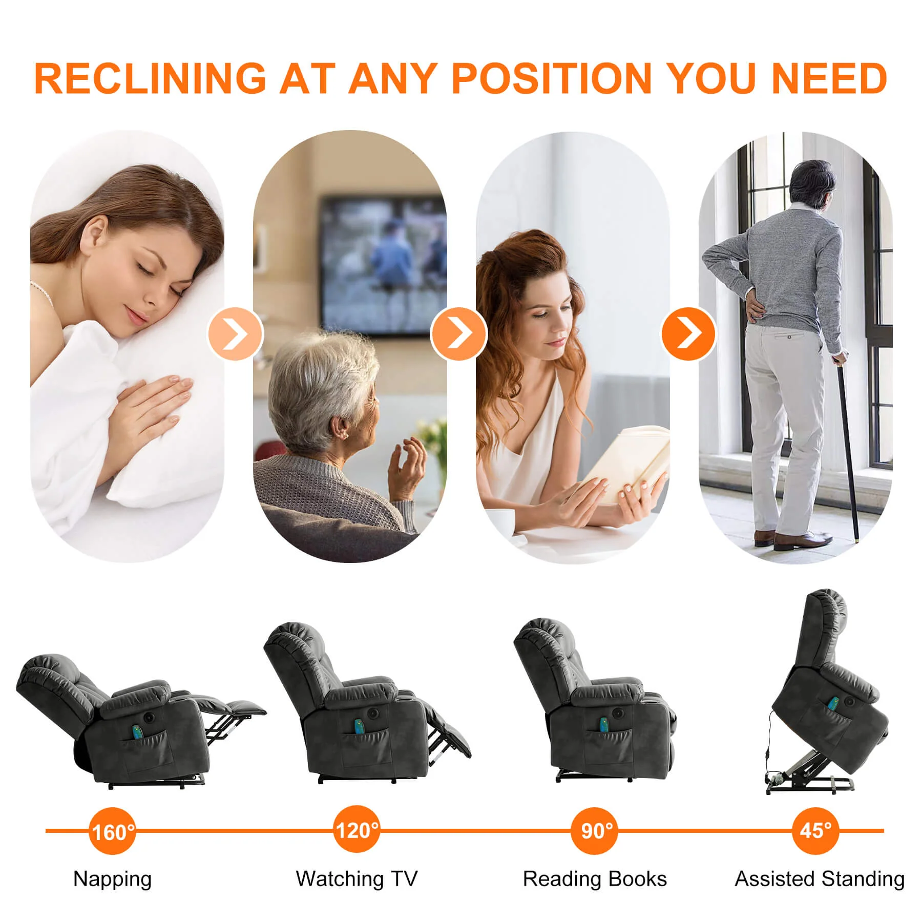Luxury Power Lift Recliner Chair with Vibration Massage and Heating, Grey - Image 9