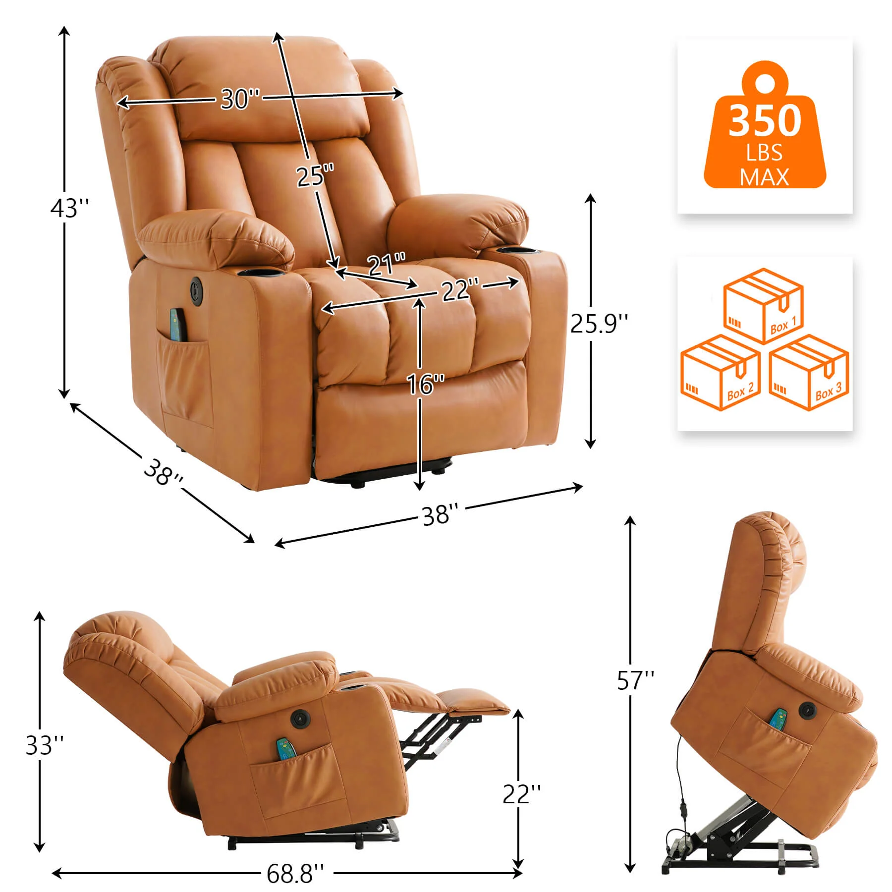 Luxury Power Lift Recliner Chair with Vibration Massage and Heating, with Cup Holders - Image 15