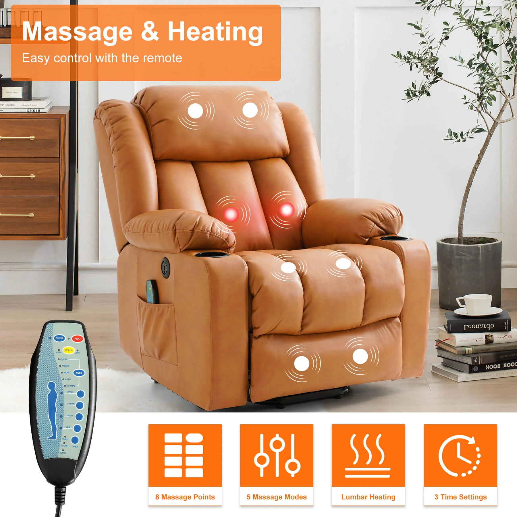 Luxury Power Lift Recliner Chair with Vibration Massage and Heating, with Cup Holders - Image 17
