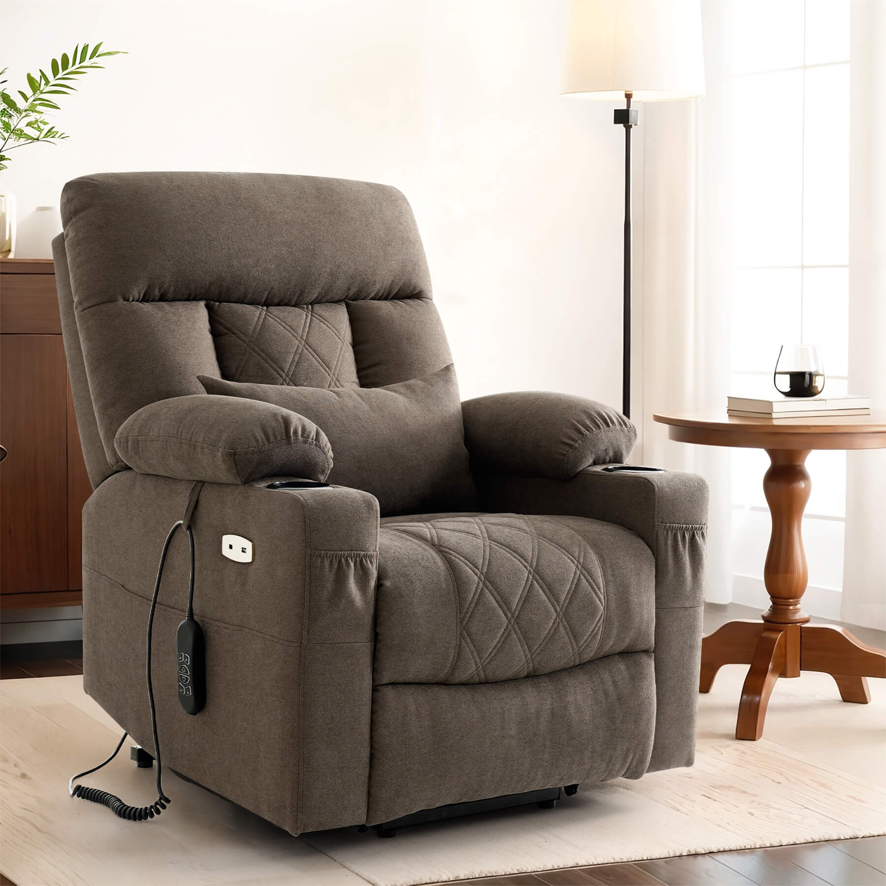 Triple Motor Infinite Position Power Lift Recliner Chair with Adjustable Headrest, Massage & Heat, with Cup Holders - Image 10