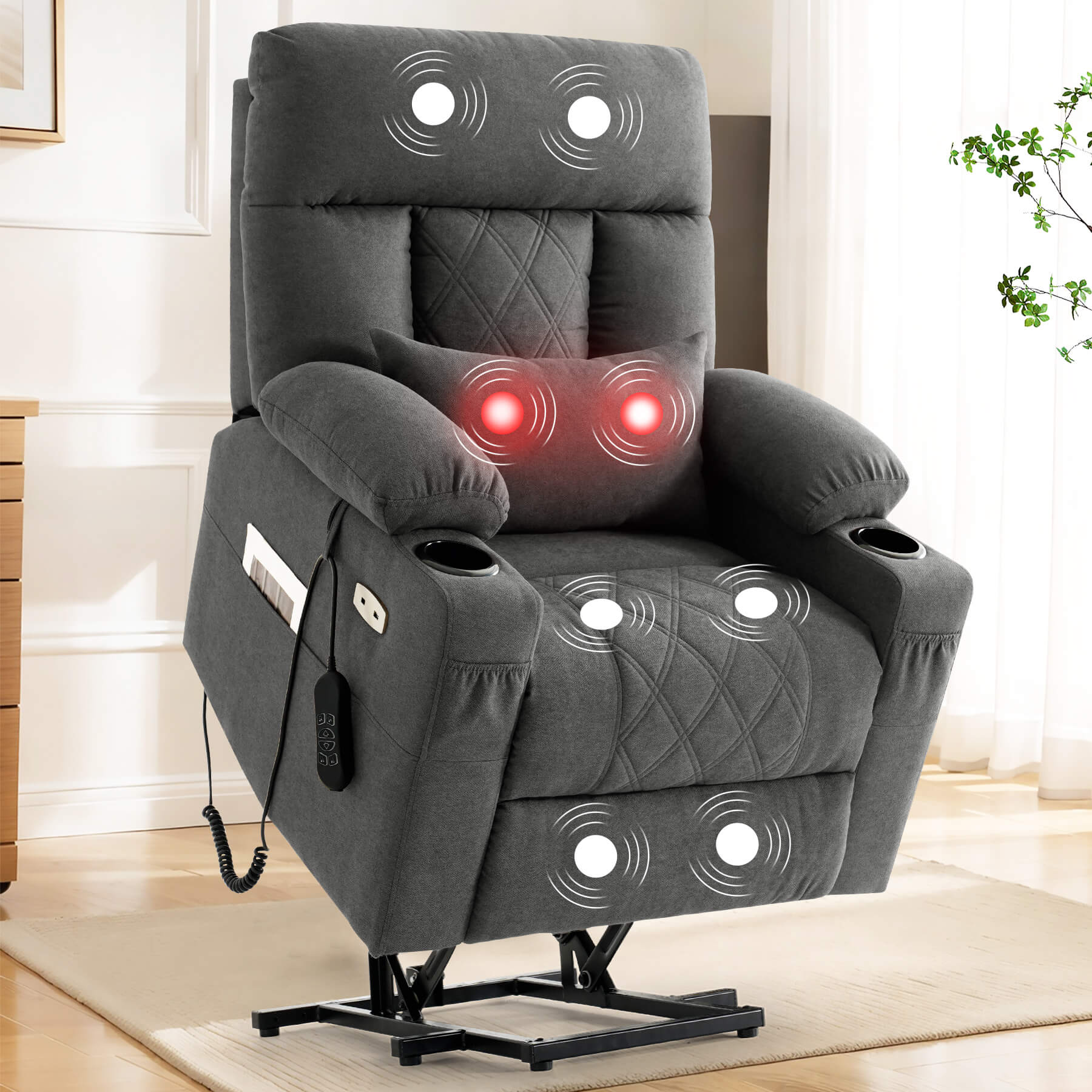 Triple Motor Infinite Position Power Lift Recliner Chair with Adjustable Headrest, Massage & Heat, with Cup Holders - Image 12