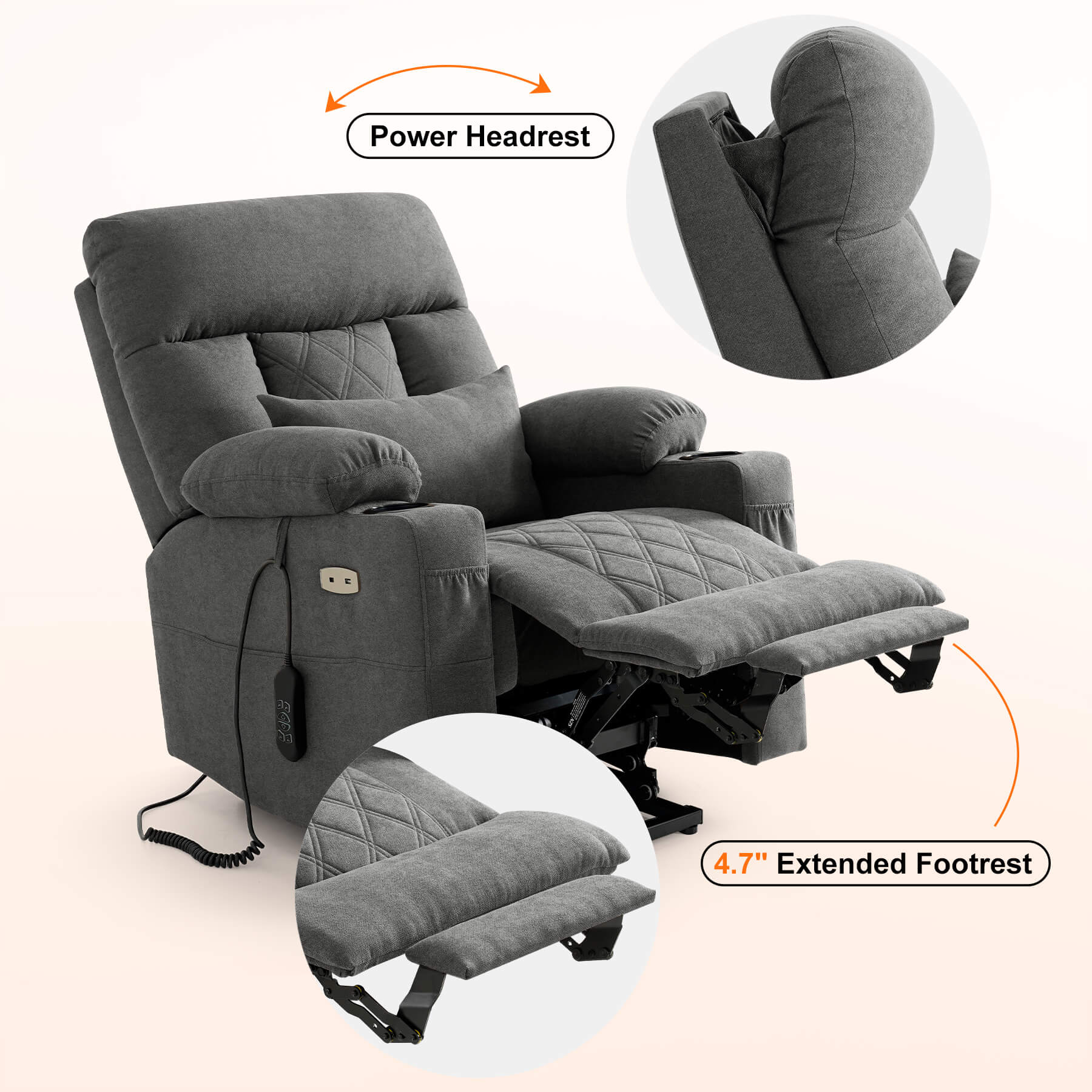 Triple Motor Infinite Position Power Lift Recliner Chair with Adjustable Headrest, Massage & Heat, with Cup Holders - Image 13