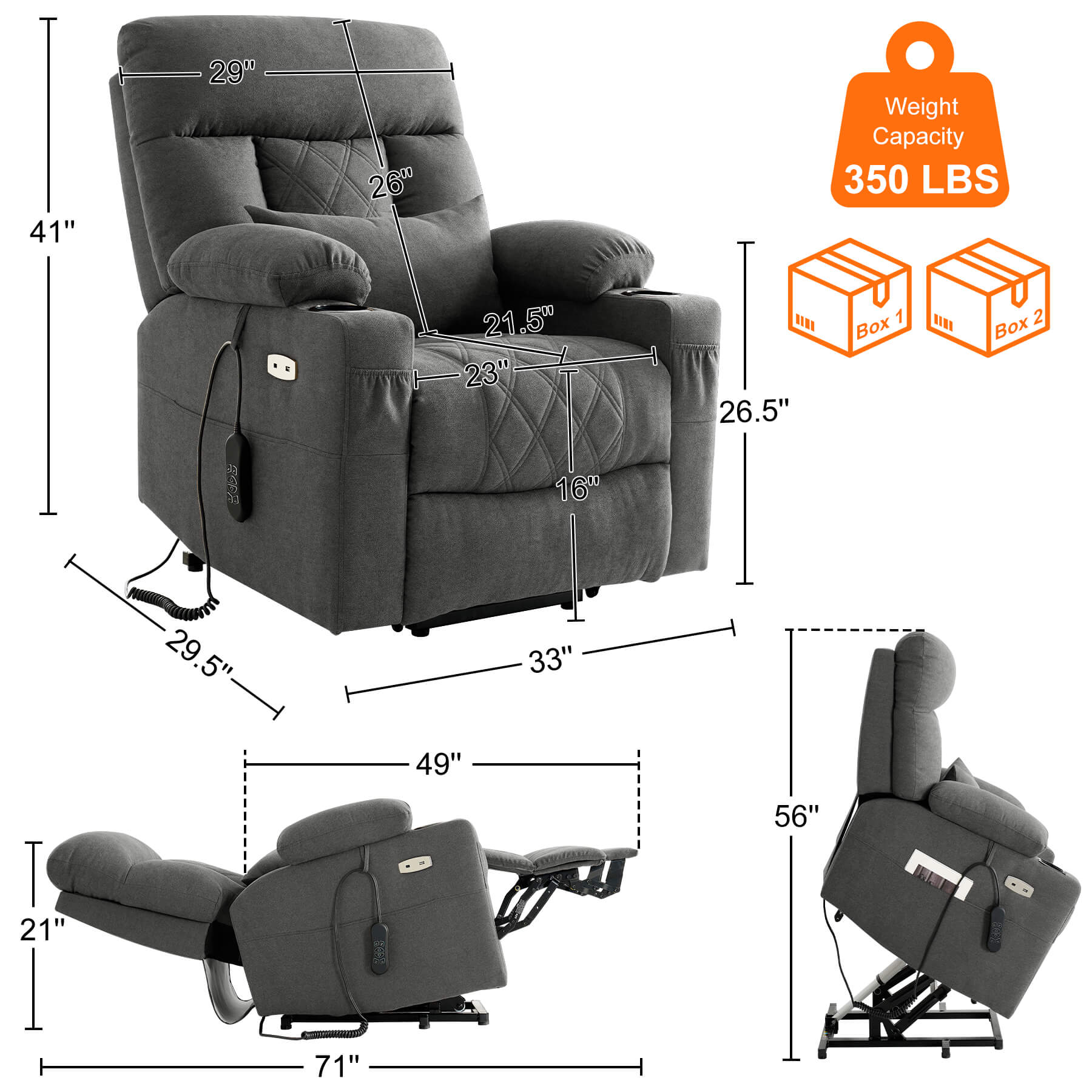 Triple Motor Infinite Position Power Lift Recliner Chair with Adjustable Headrest, Massage & Heat, with Cup Holders - Image 14
