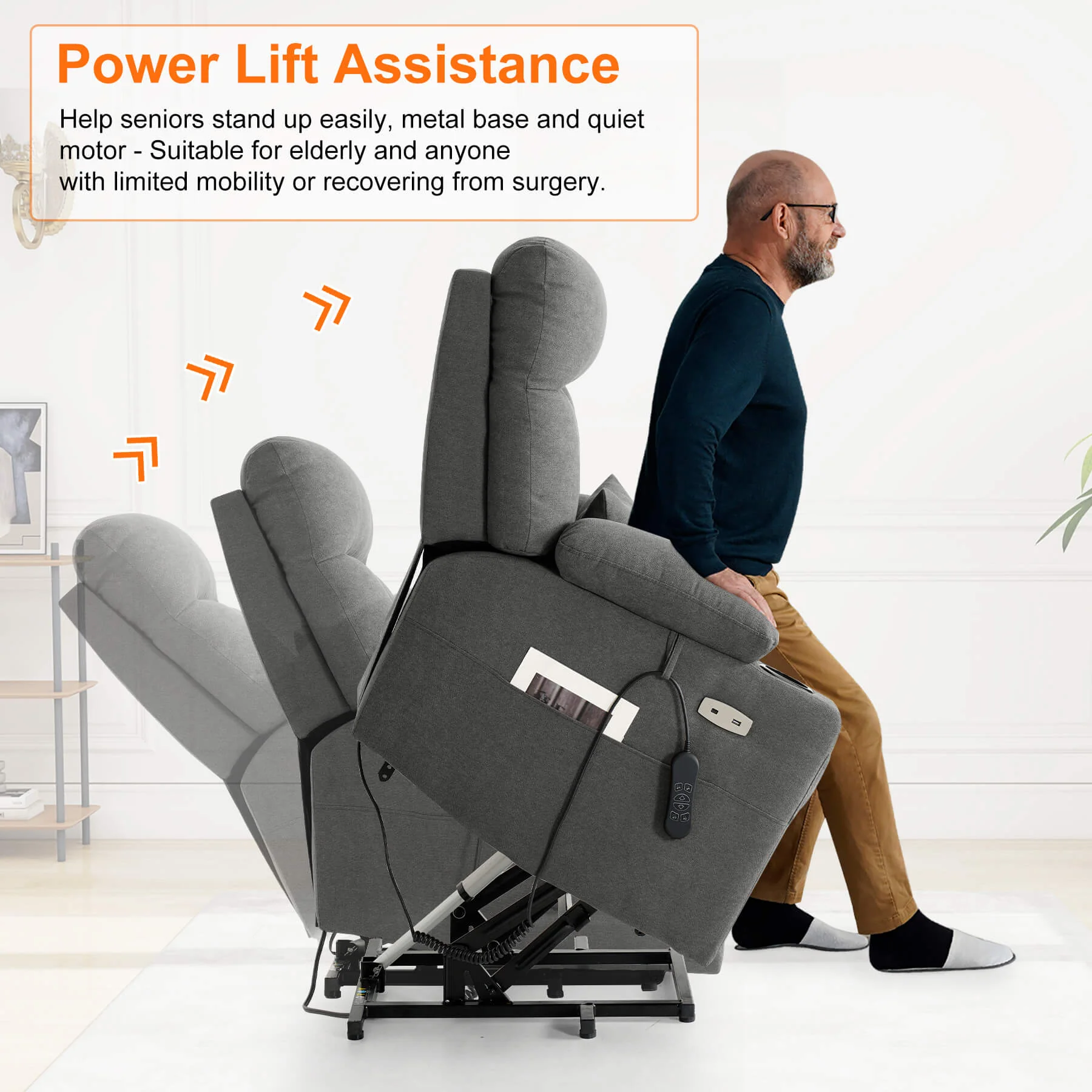 Triple Motor Infinite Position Power Lift Recliner Chair with Adjustable Headrest, Massage & Heat, with Cup Holders - Image 16