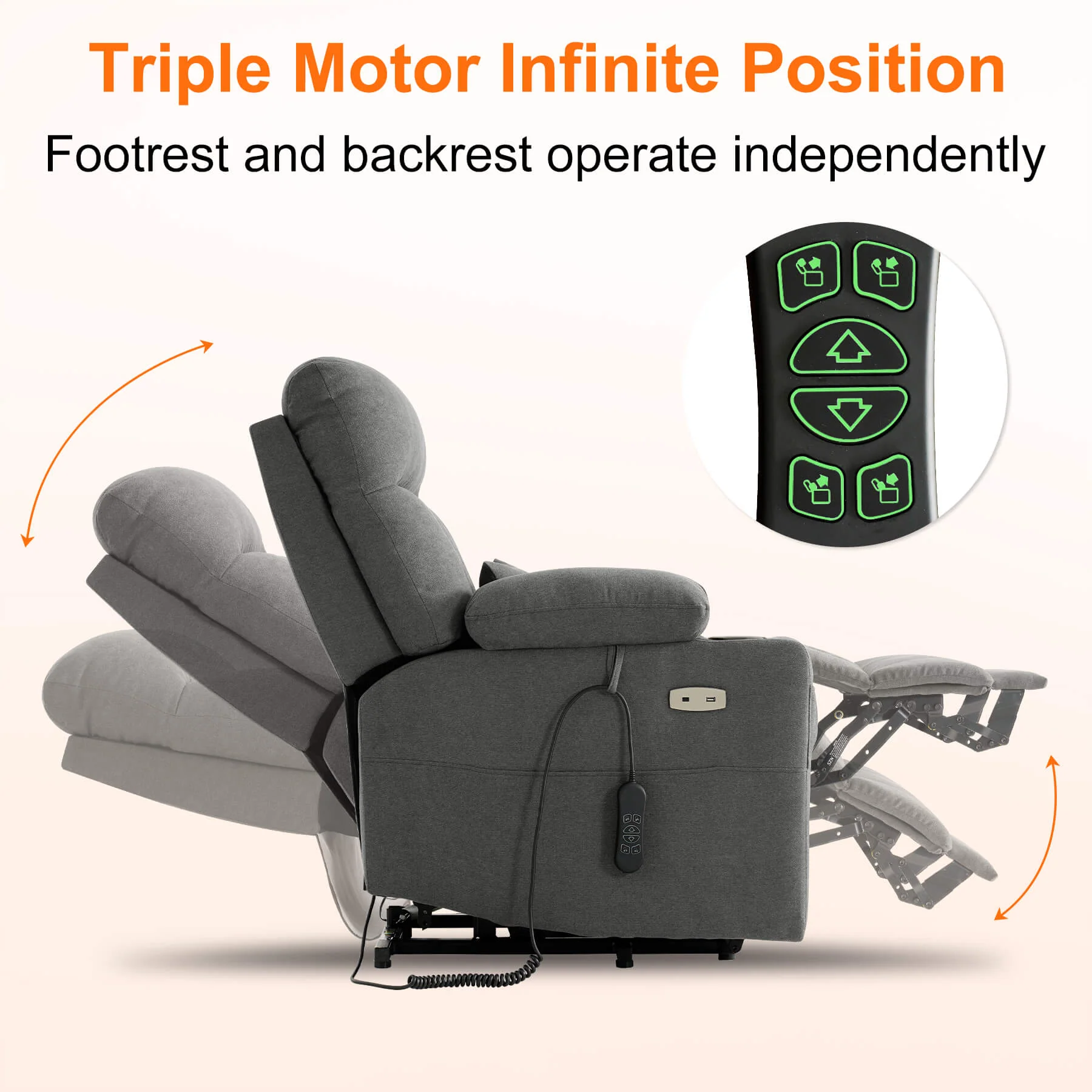 Triple Motor Infinite Position Power Lift Recliner Chair with Adjustable Headrest, Massage & Heat, with Cup Holders - Image 17