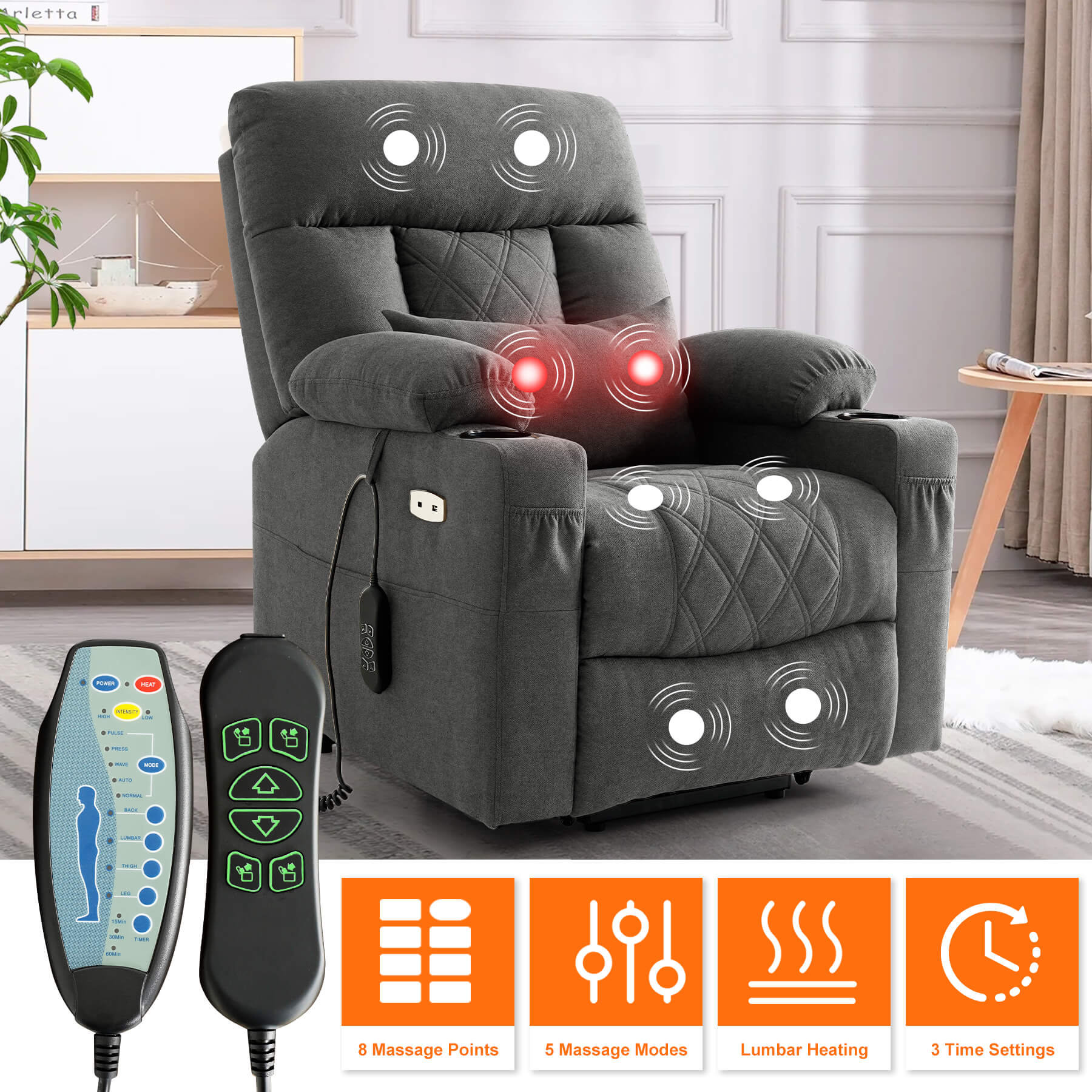 Triple Motor Infinite Position Power Lift Recliner Chair with Adjustable Headrest, Massage & Heat, with Cup Holders - Image 18