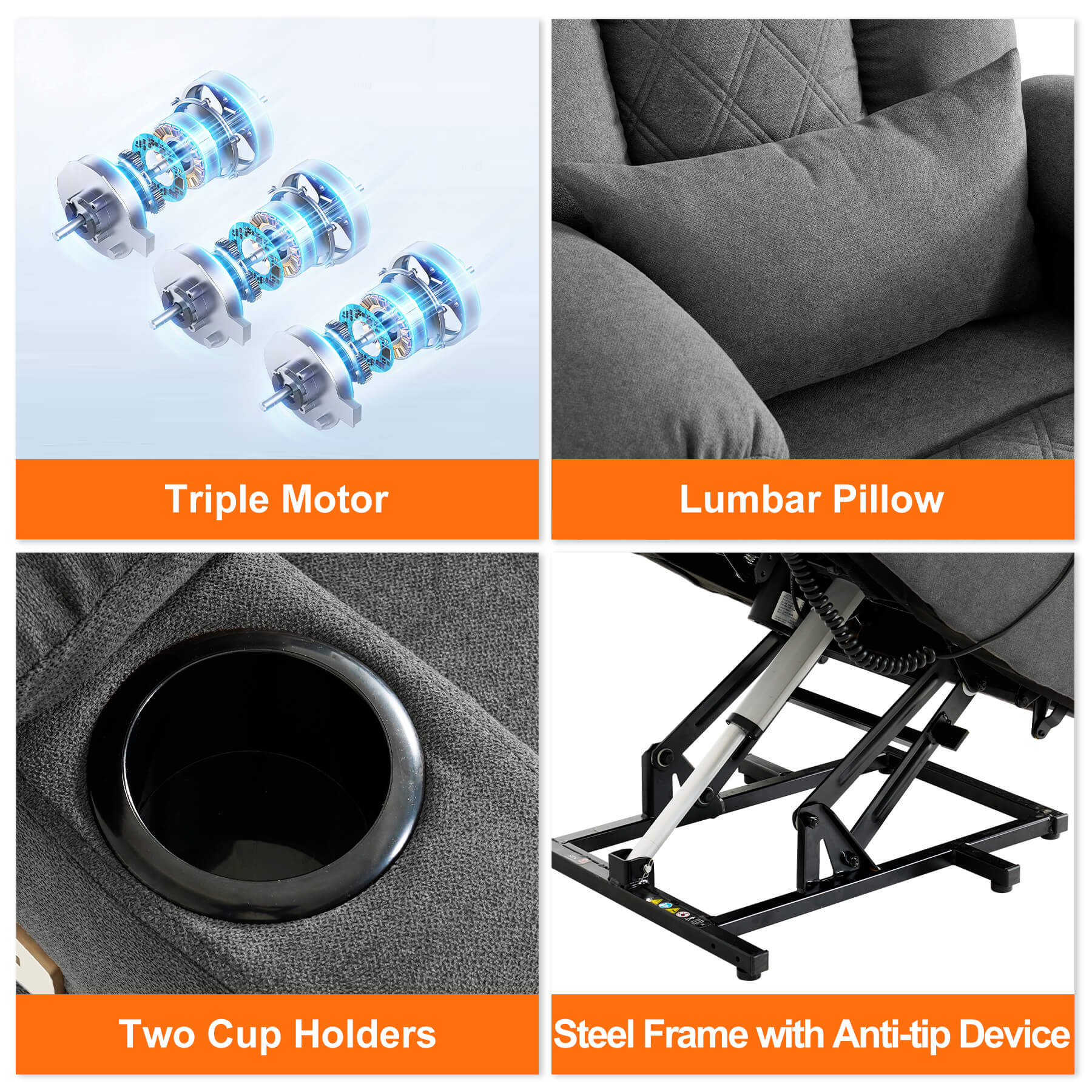 Triple Motor Infinite Position Power Lift Recliner Chair with Adjustable Headrest, Massage & Heat, with Cup Holders - Image 19