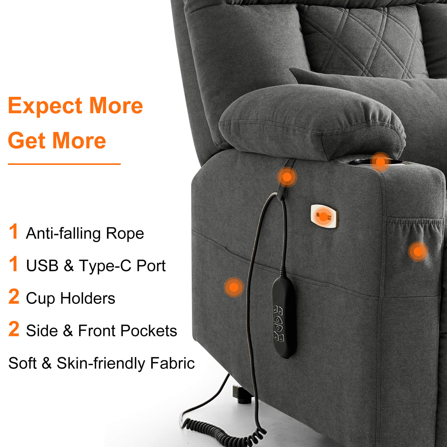 Triple Motor Infinite Position Power Lift Recliner Chair with Adjustable Headrest, Massage & Heat, with Cup Holders - Image 20